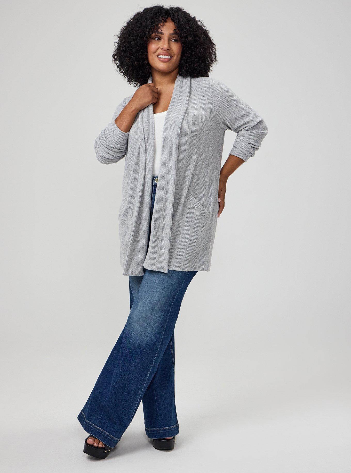 Hacci Open Front Cardigan, HEATHER GREY HACCI, alternate