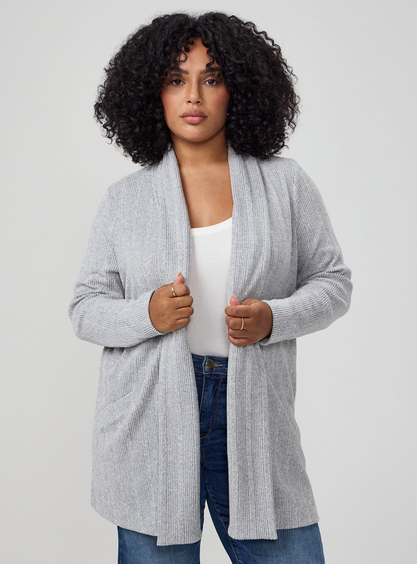 Hacci Open Front Cardigan, HEATHER GREY HACCI, hi-res