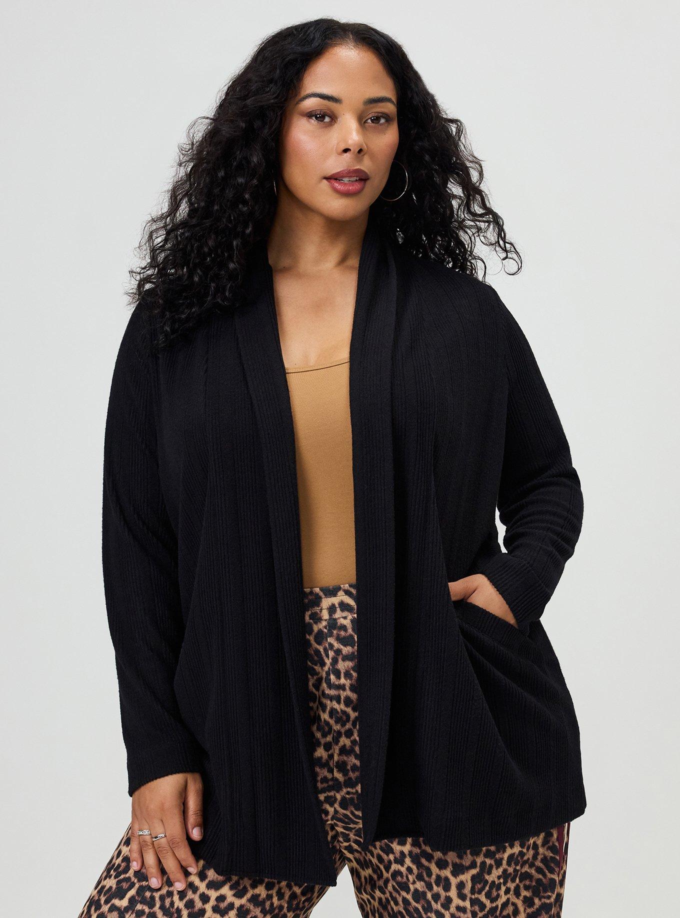 Hacci Open Front Cardigan, DEEP BLACK HACCI, hi-res