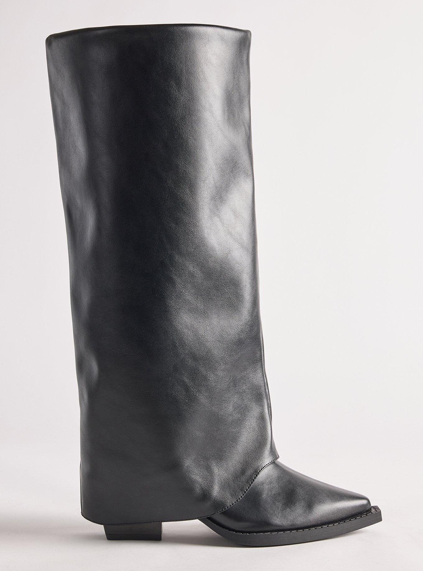 Plus Size Cuff Heeled Knee Boot (WW), BLACK, alternate