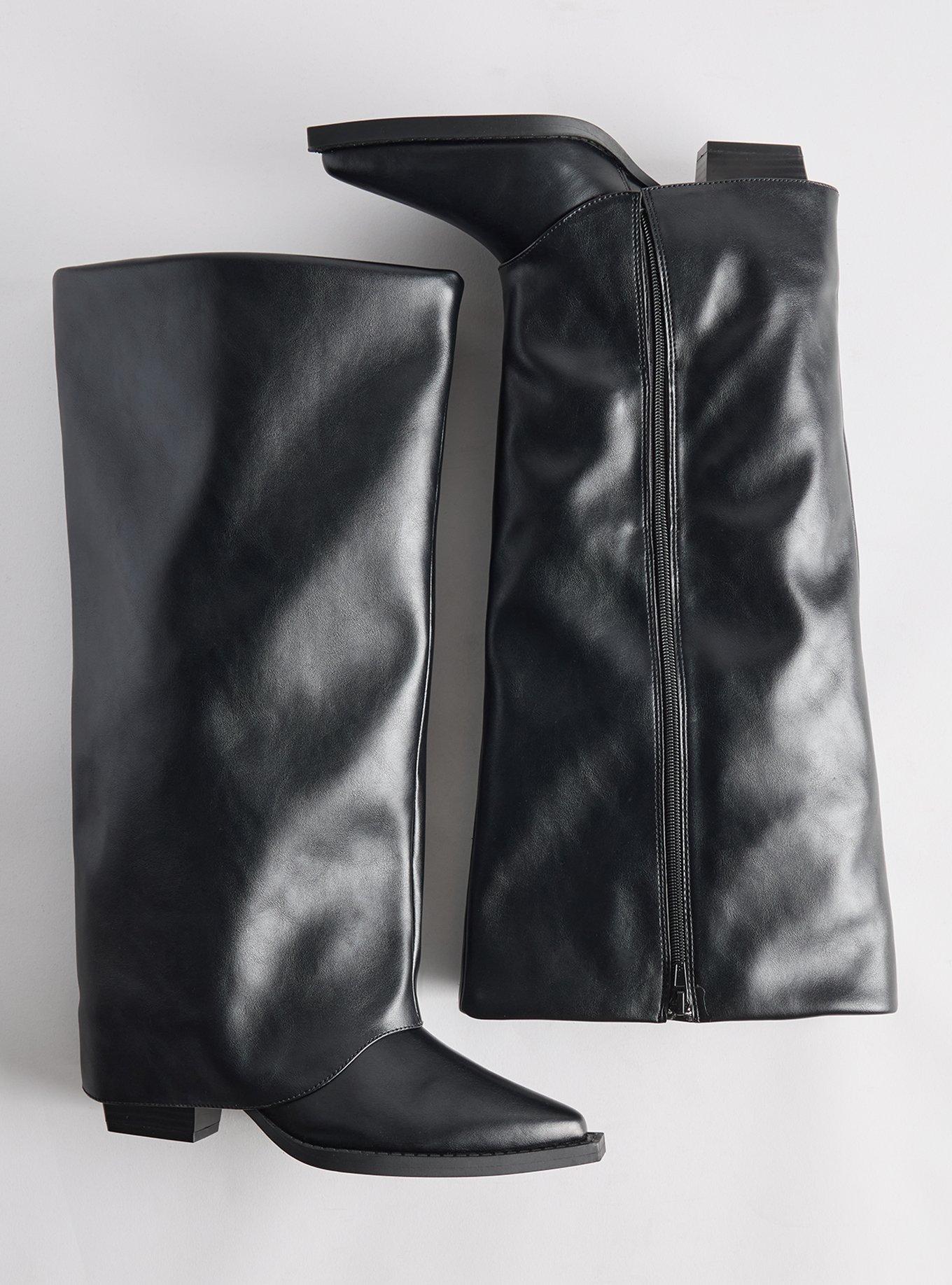 Plus Size Cuff Heeled Knee Boot (WW), BLACK, hi-res