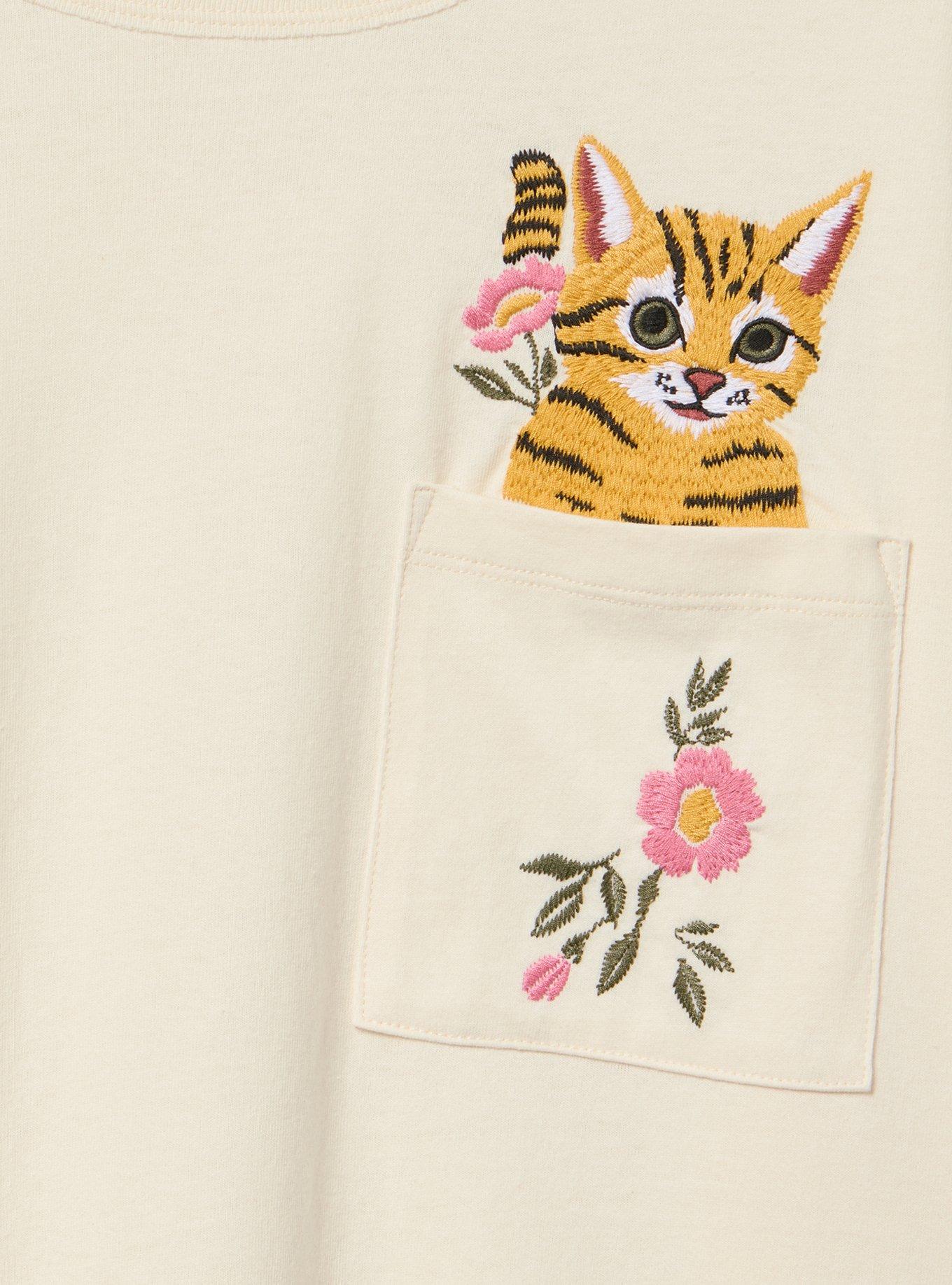 Relaxed Cotton Pocket Tee, BLOOM AND MEOW WHISPER WHITE, alternate