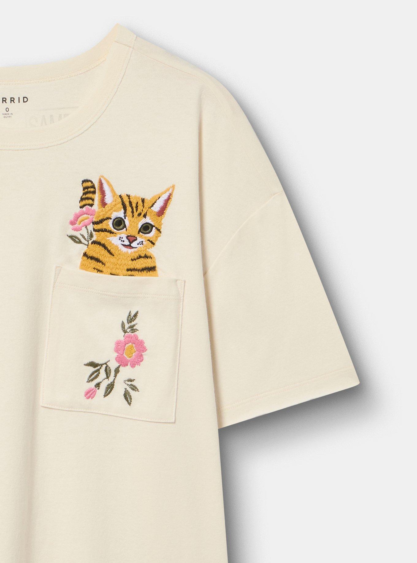 Relaxed Cotton Pocket Tee, BLOOM AND MEOW WHISPER WHITE, alternate