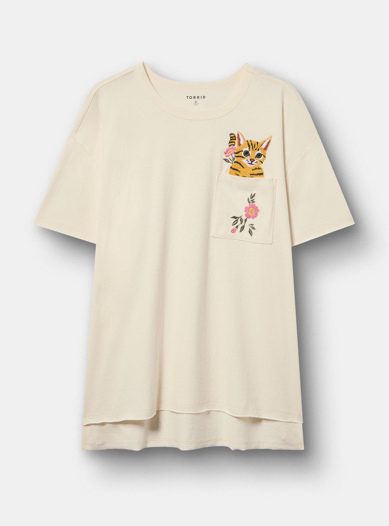 Relaxed Cotton Pocket Tee, BLOOM AND MEOW WHISPER WHITE, hi-res