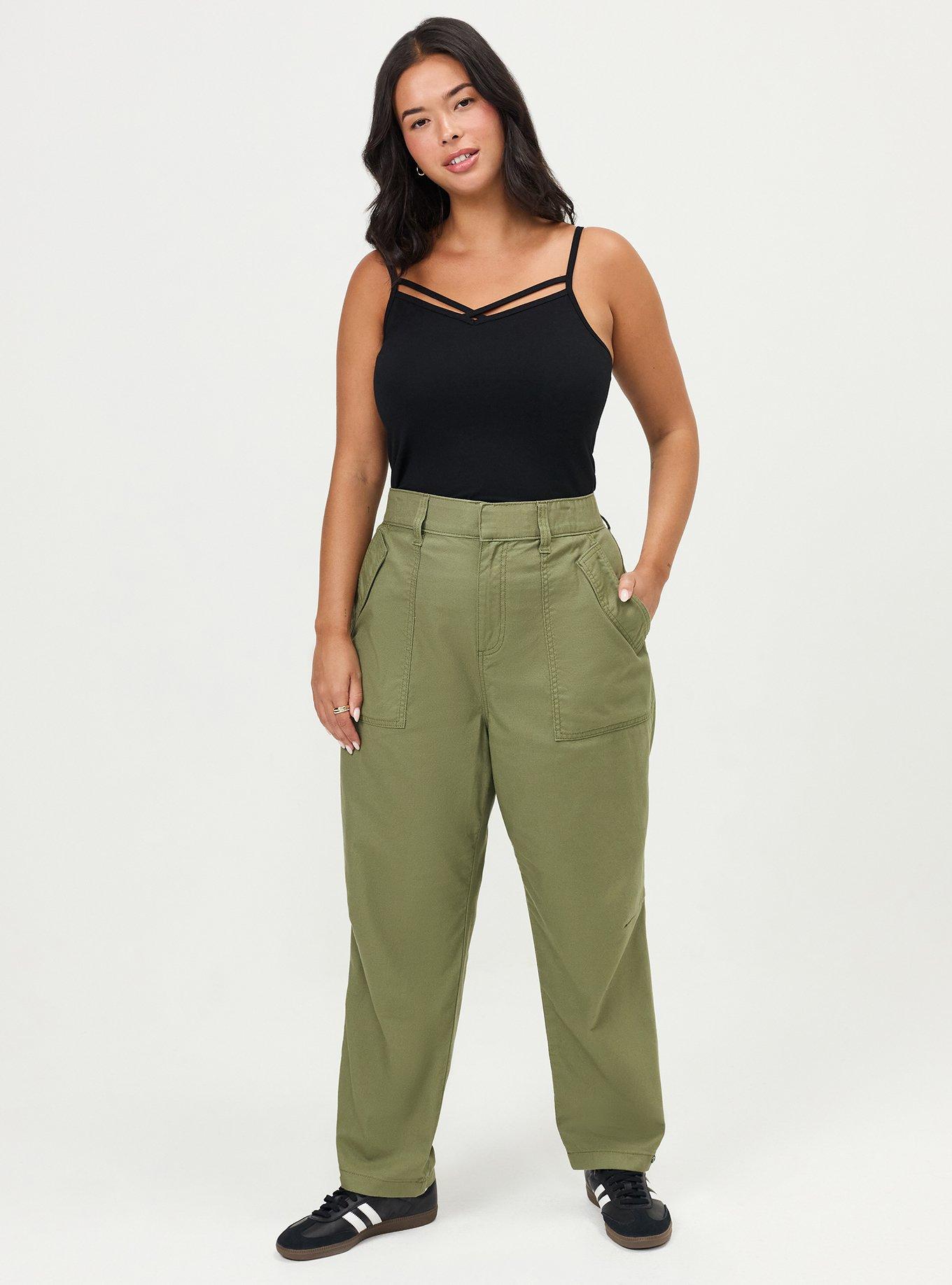 High-Rise Lightweight Canvas Barrel Pant, OLIVINE, hi-res