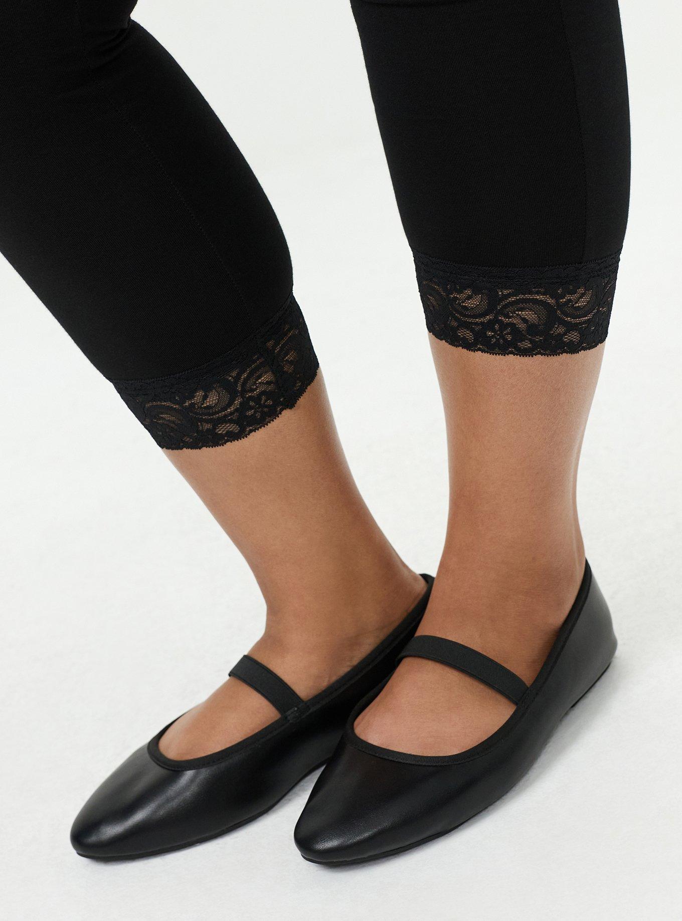 Plus Size Crop Lace Hem Pocket Legging, DEEP BLACK, alternate