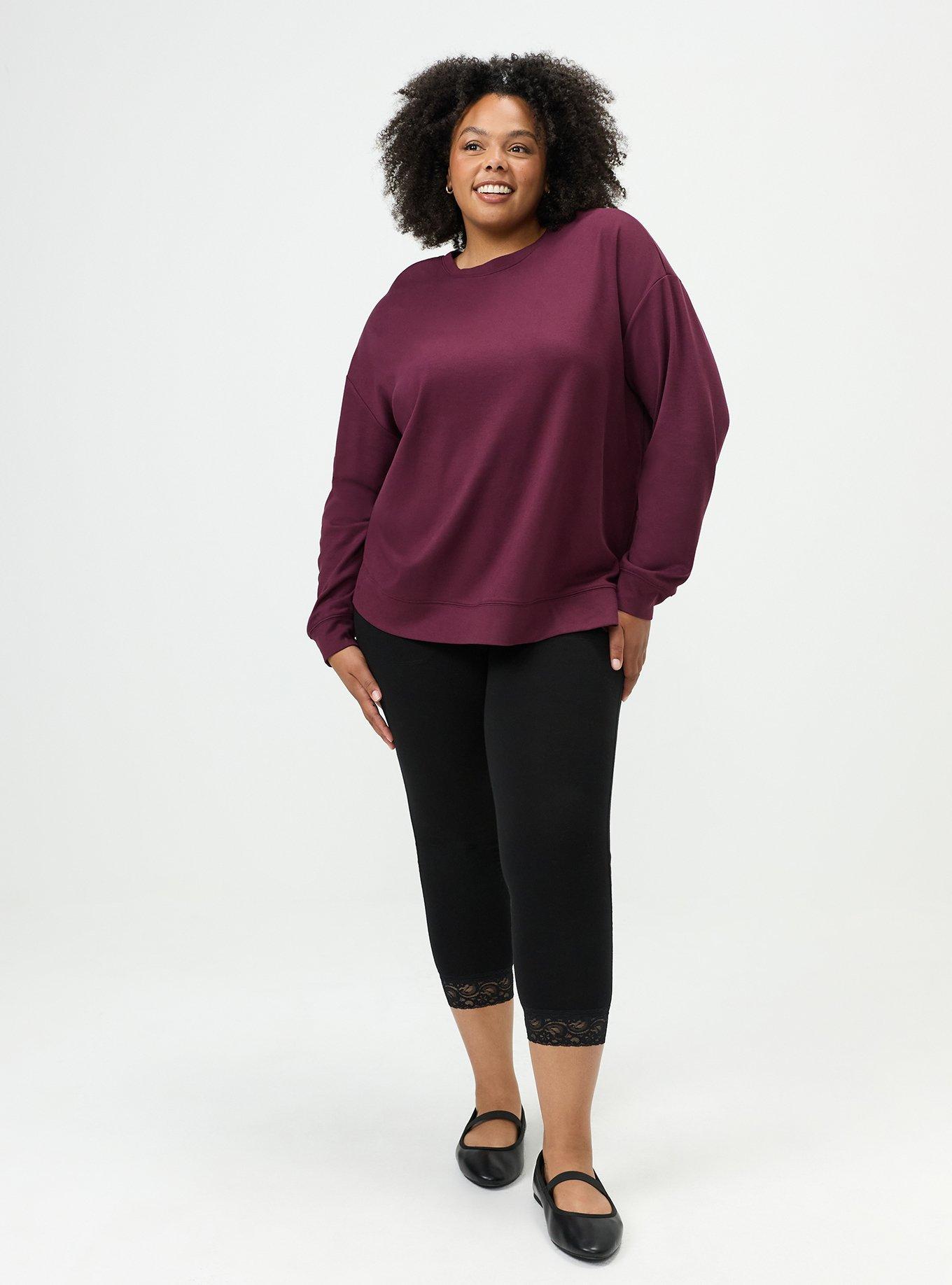 Plus Size Crop Lace Hem Pocket Legging, DEEP BLACK, alternate
