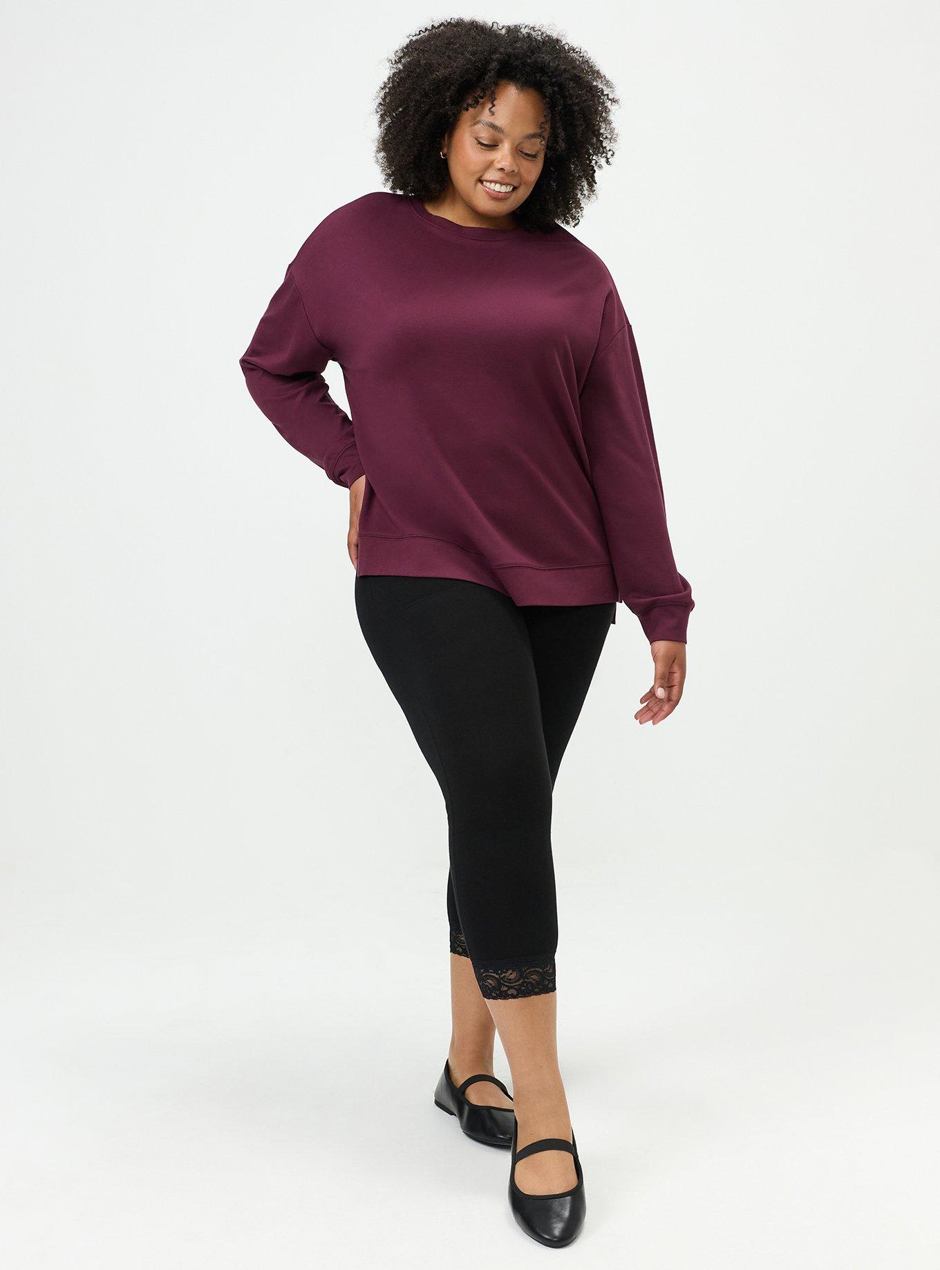 Plus Size Crop Lace Hem Pocket Legging, DEEP BLACK, hi-res