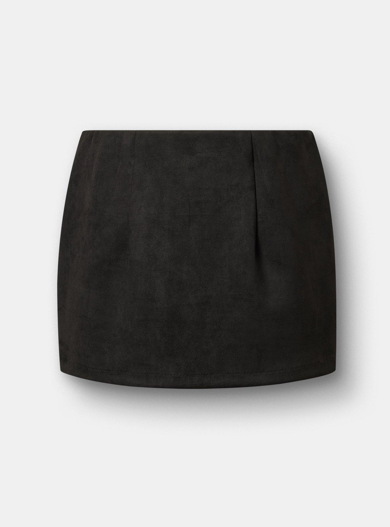 Pull On Suede Skort, DEEP BLACK, flat