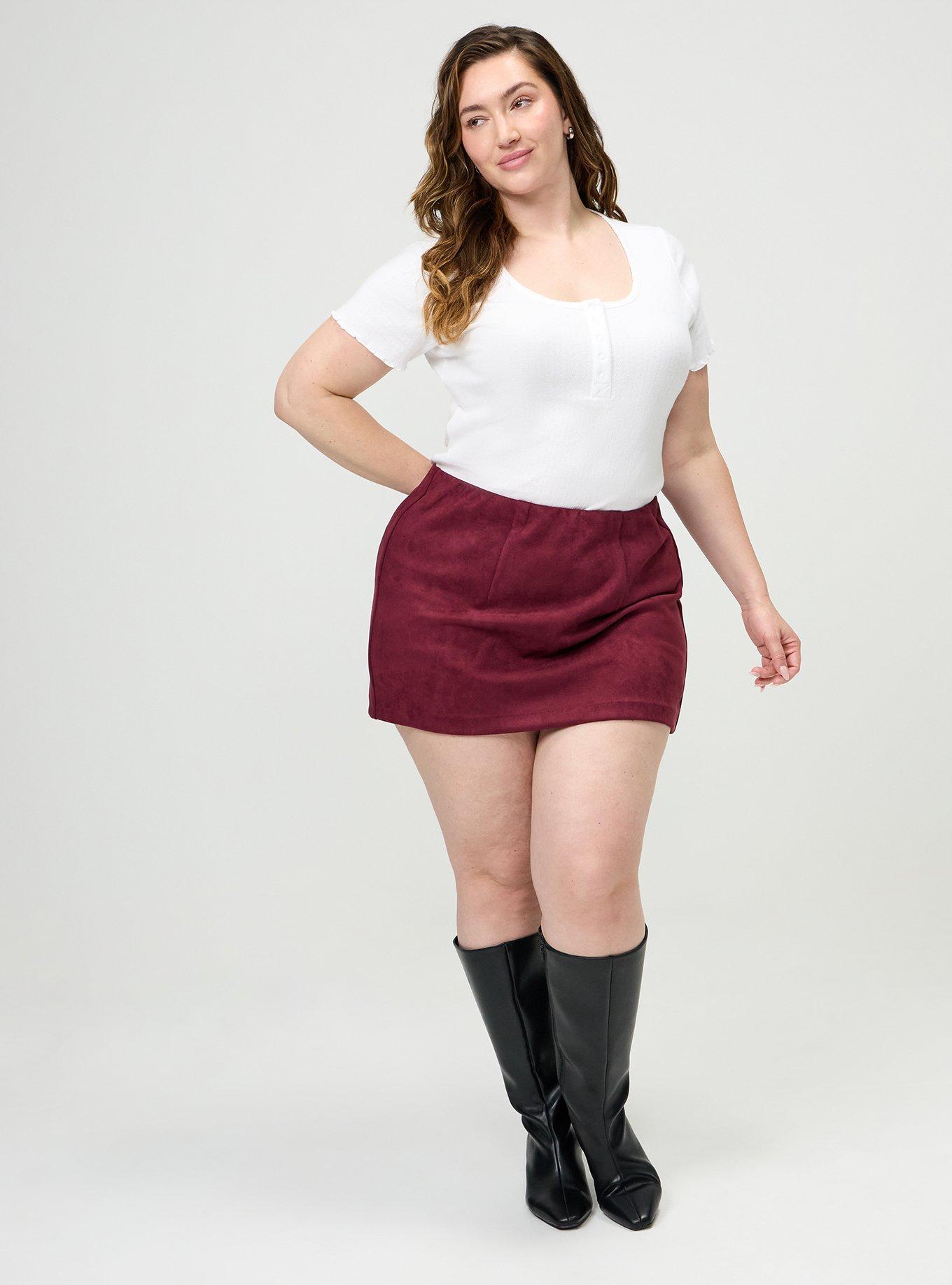 Pull On Suede Skort, MAROON BANNER, hi-res
