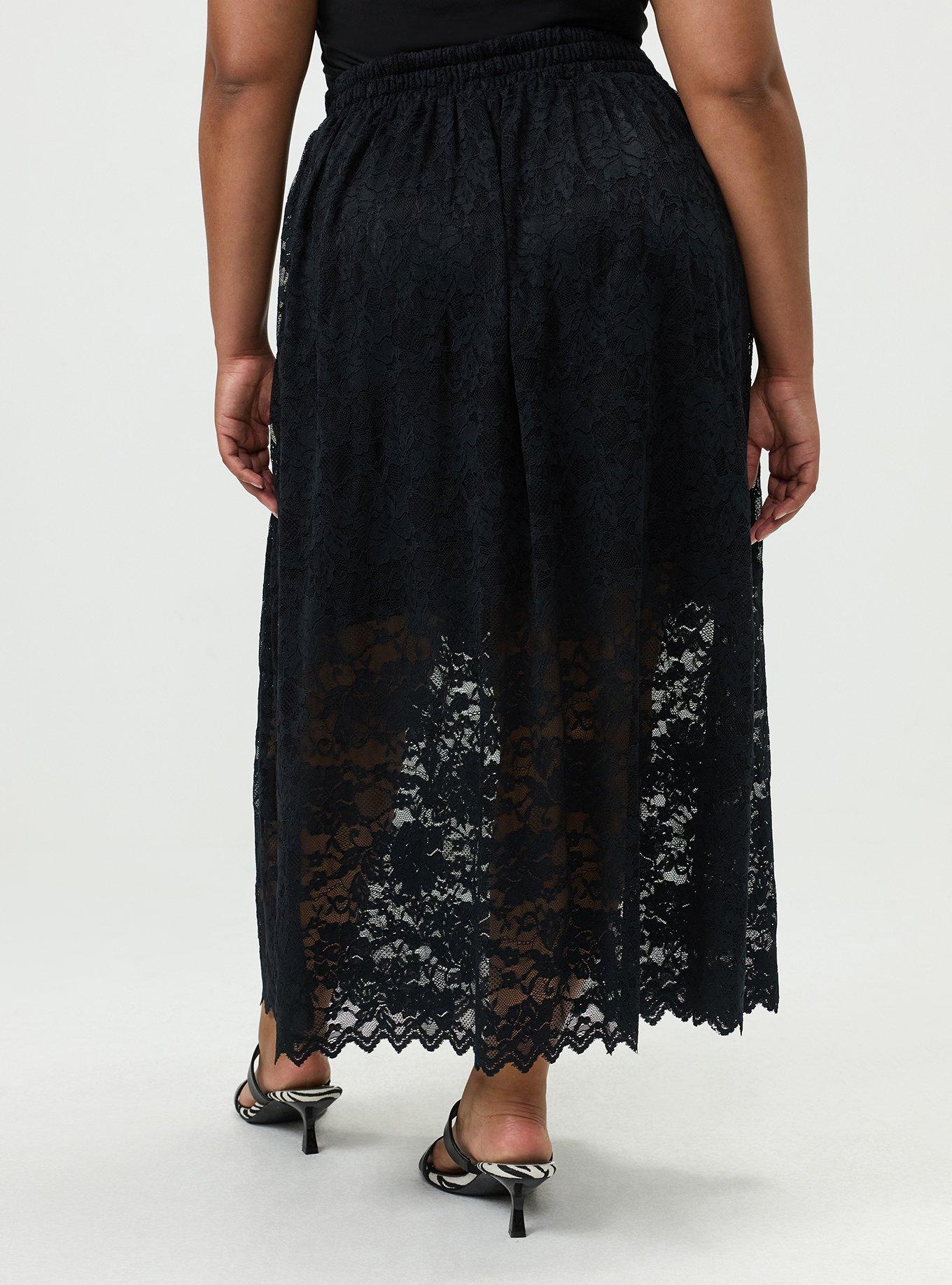 Plus Size Lace Maxi Skirt, DEEP BLACK, alternate