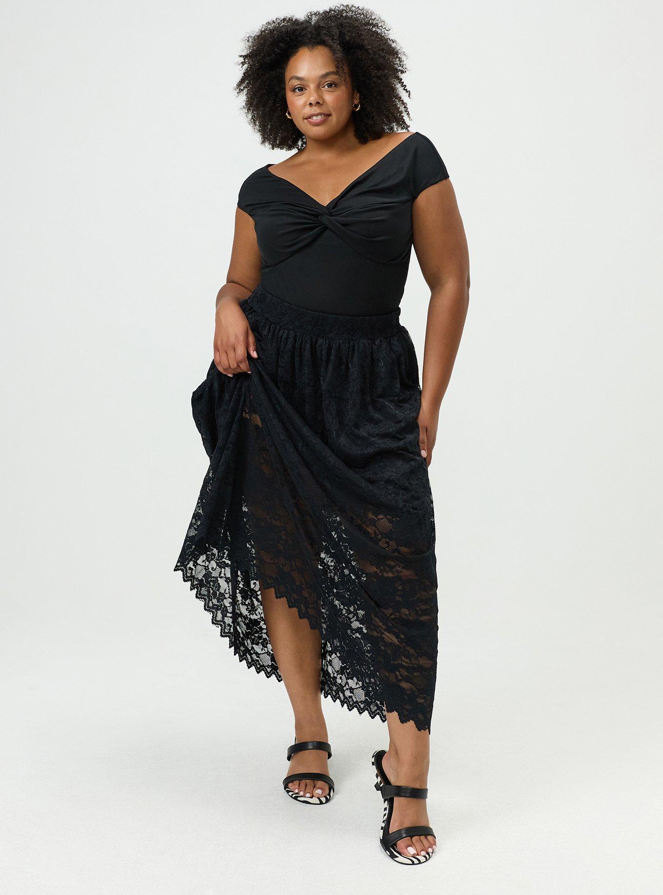 Plus Size Lace Maxi Skirt, DEEP BLACK, alternate