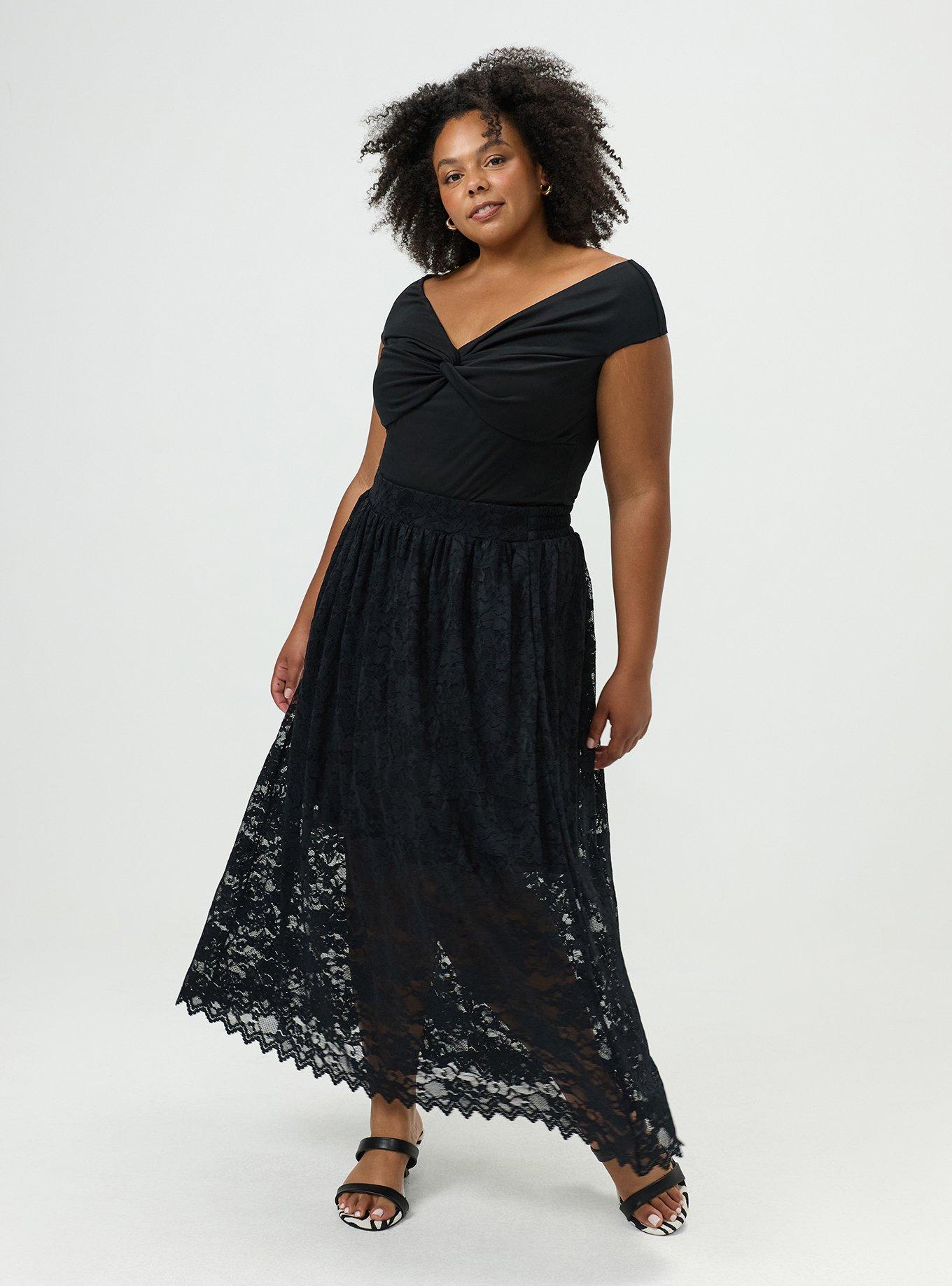 Plus Size Lace Maxi Skirt, DEEP BLACK, hi-res