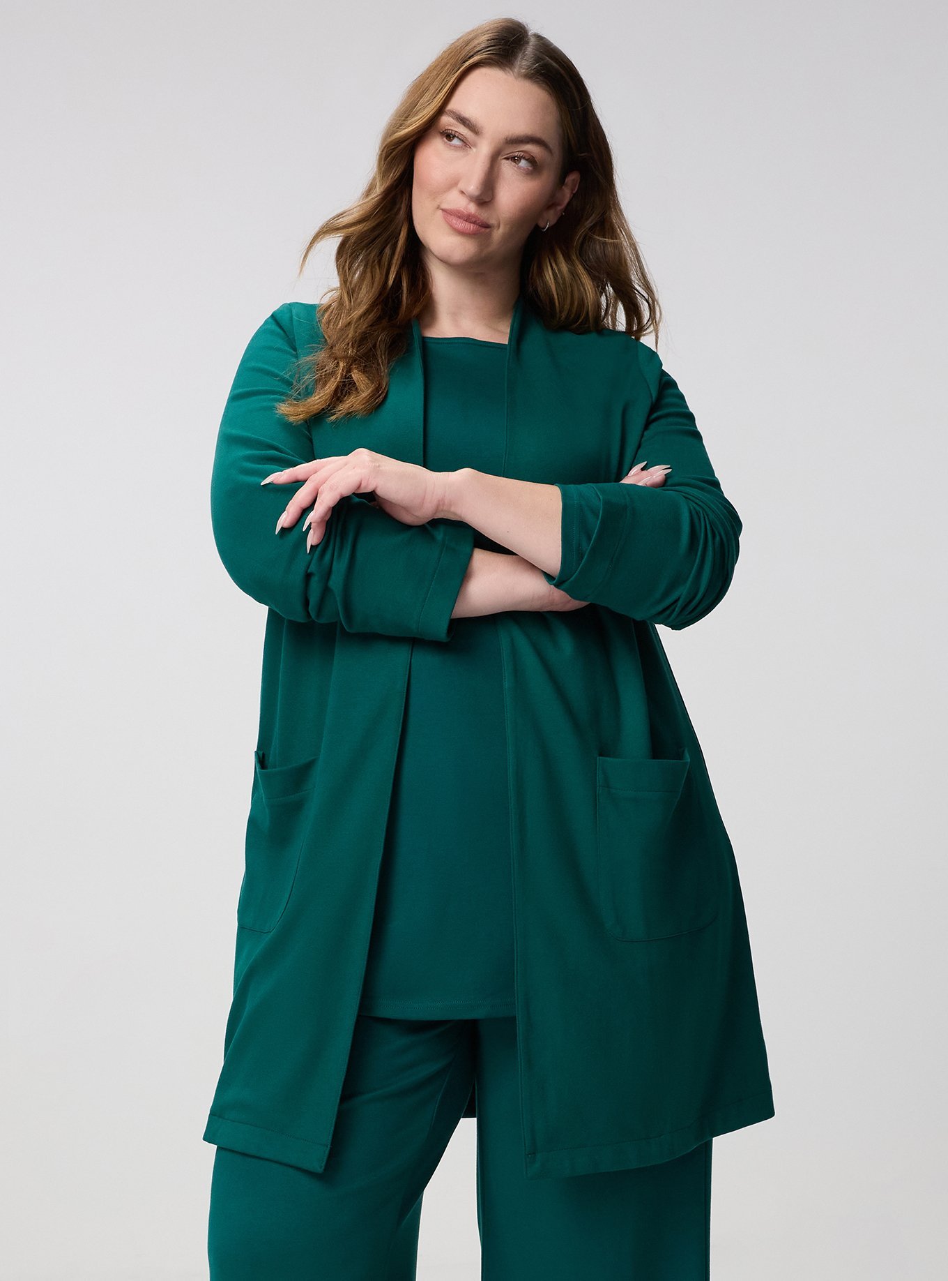 Plus Size Super Soft Ponte Duster, BOTANICAL GARDEN, hi-res