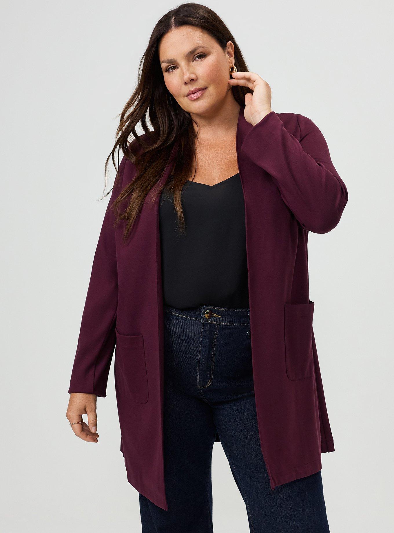 Super Soft Ponte Duster, MAROON BANNER, alternate