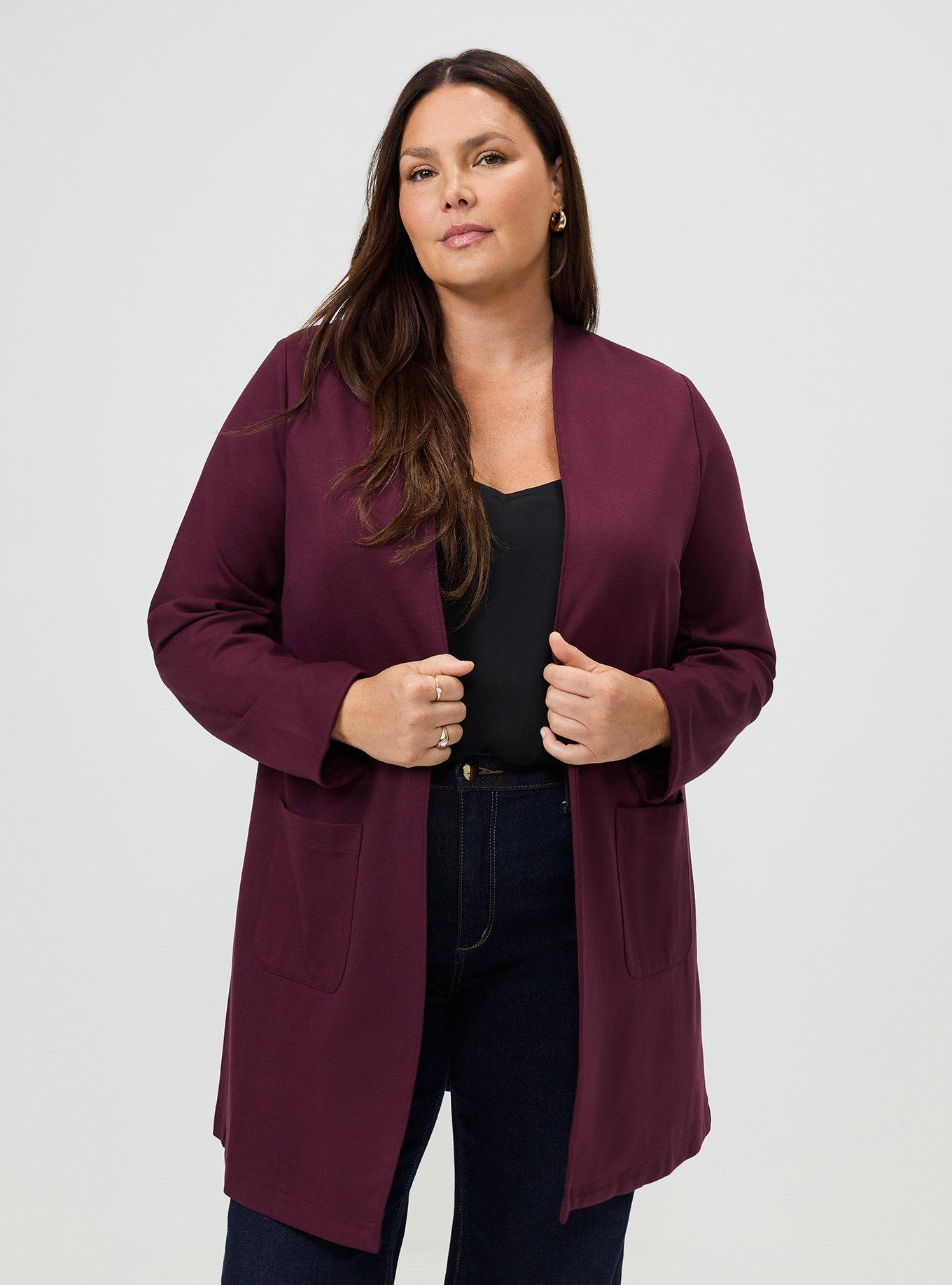 Super Soft Ponte Duster, MAROON BANNER, hi-res