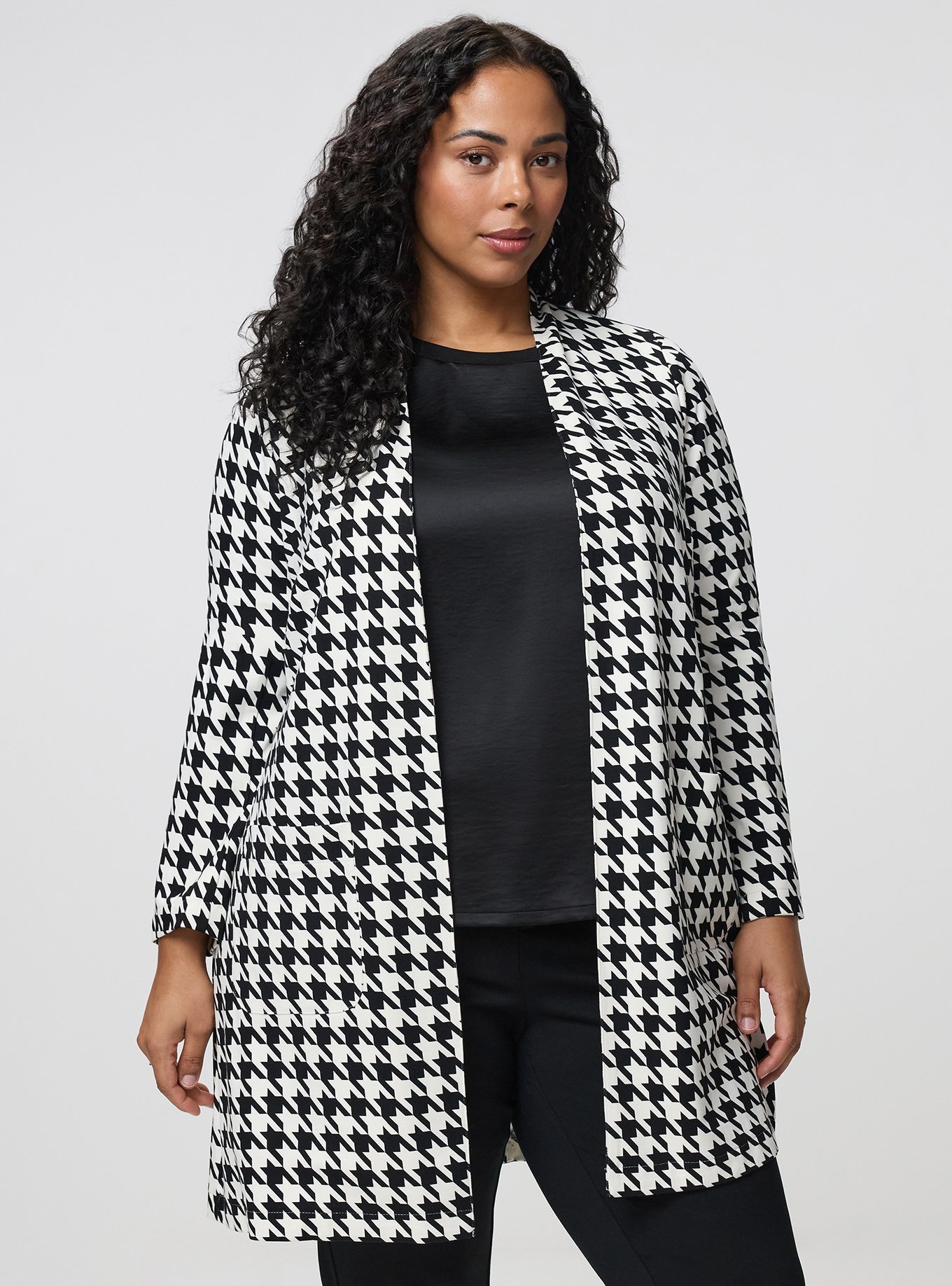 Super Soft Ponte Duster, HARRY HOUNDSTOOTH IVORY, hi-res