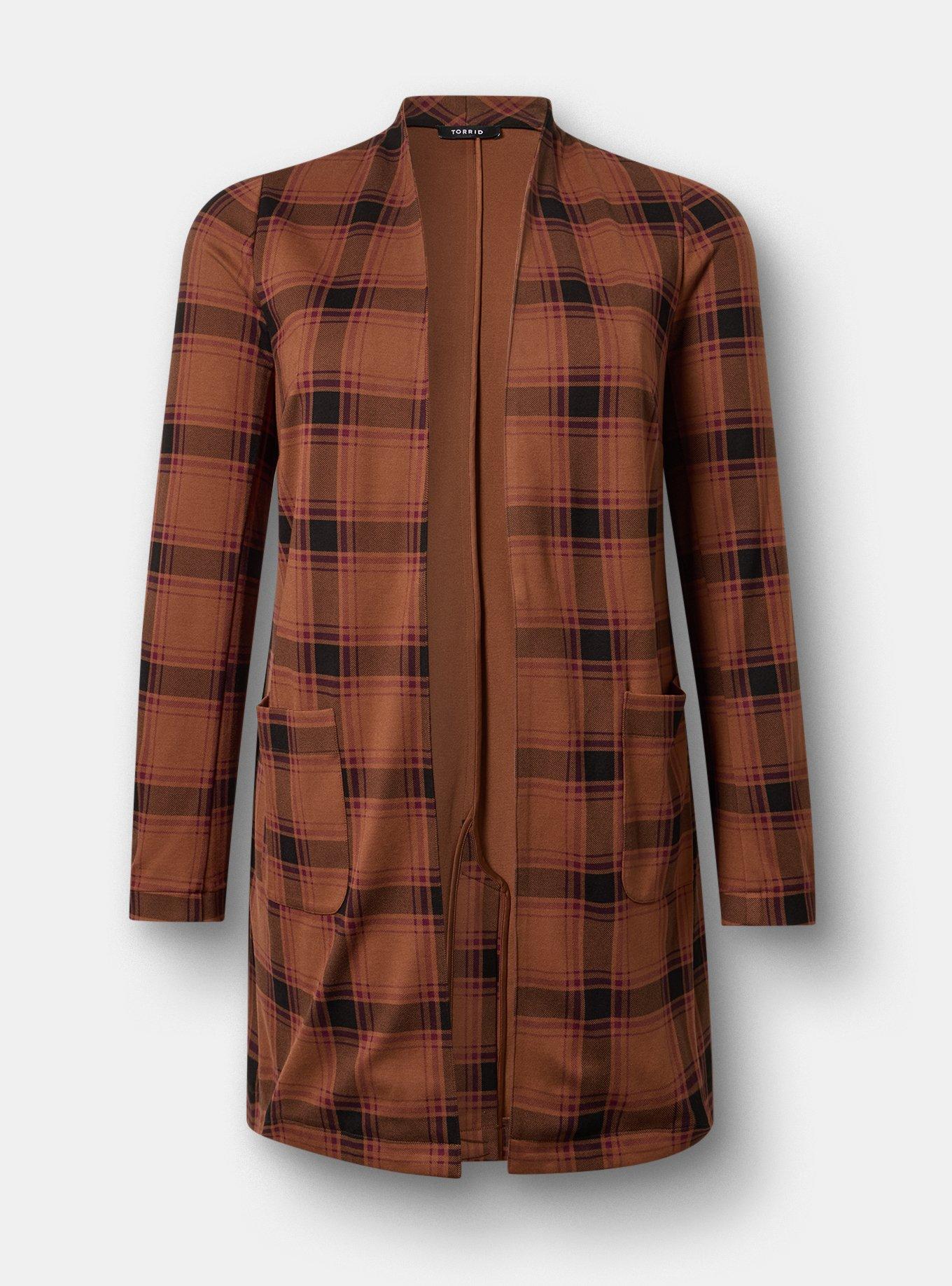 Super Soft Ponte Duster, TALLY PLAID CAPPUCCINO, flat
