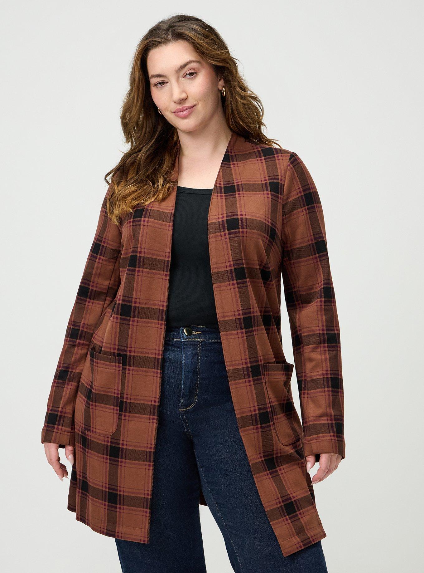 Super Soft Ponte Duster, TALLY PLAID CAPPUCCINO, hi-res
