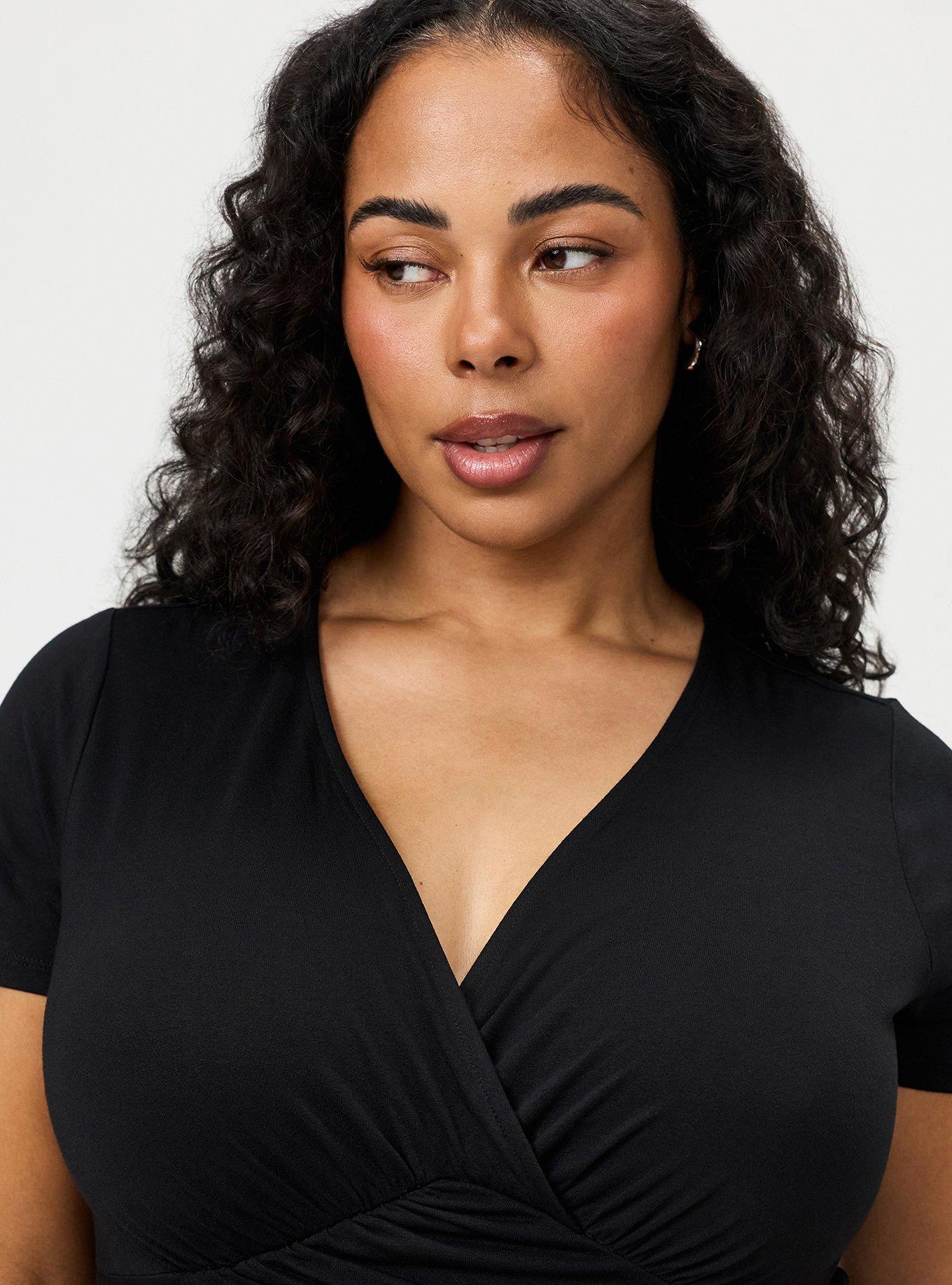 Slinky Twist Front Tunic Babydoll Top, DEEP BLACK, alternate