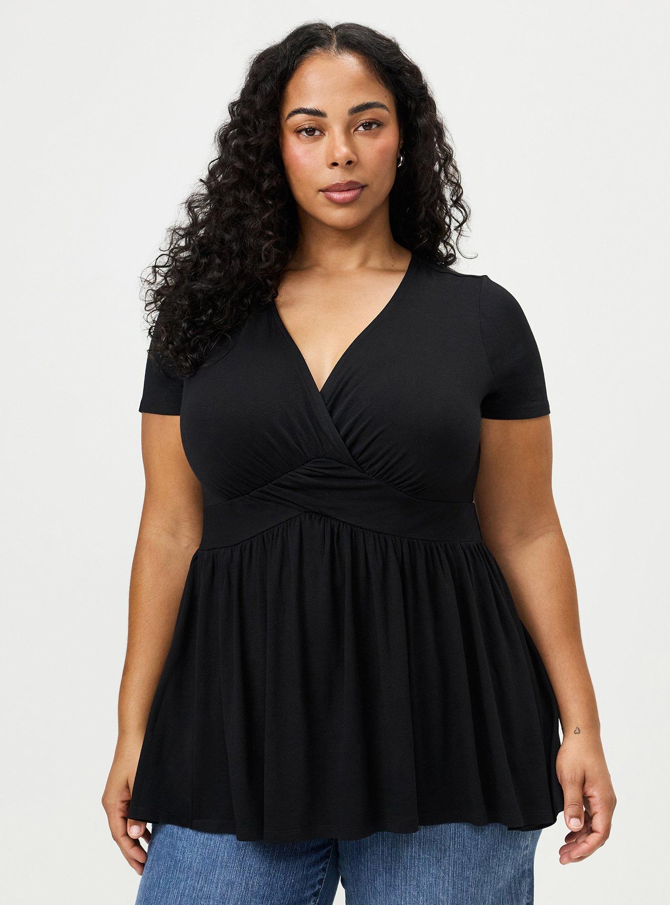 Slinky Twist Front Tunic Babydoll Top, DEEP BLACK, alternate