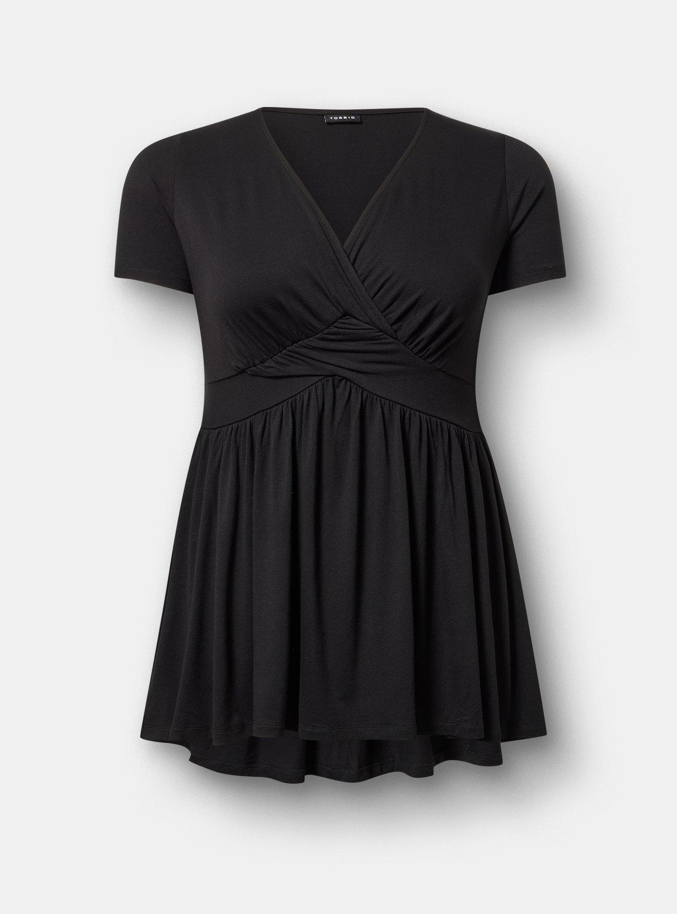 Slinky Twist Front Tunic Babydoll Top, DEEP BLACK, flat