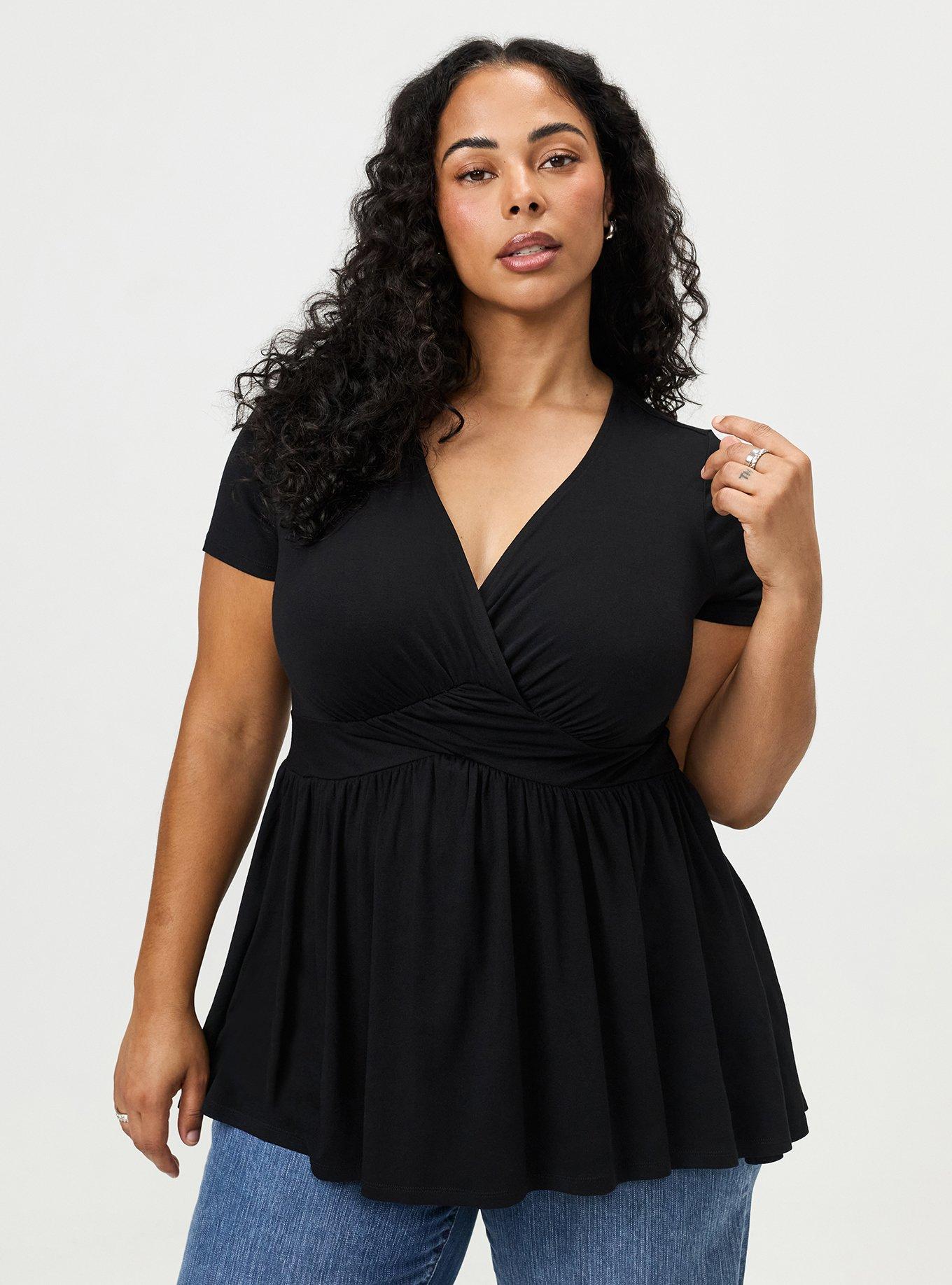 Slinky Twist Front Tunic Babydoll Top, DEEP BLACK, hi-res