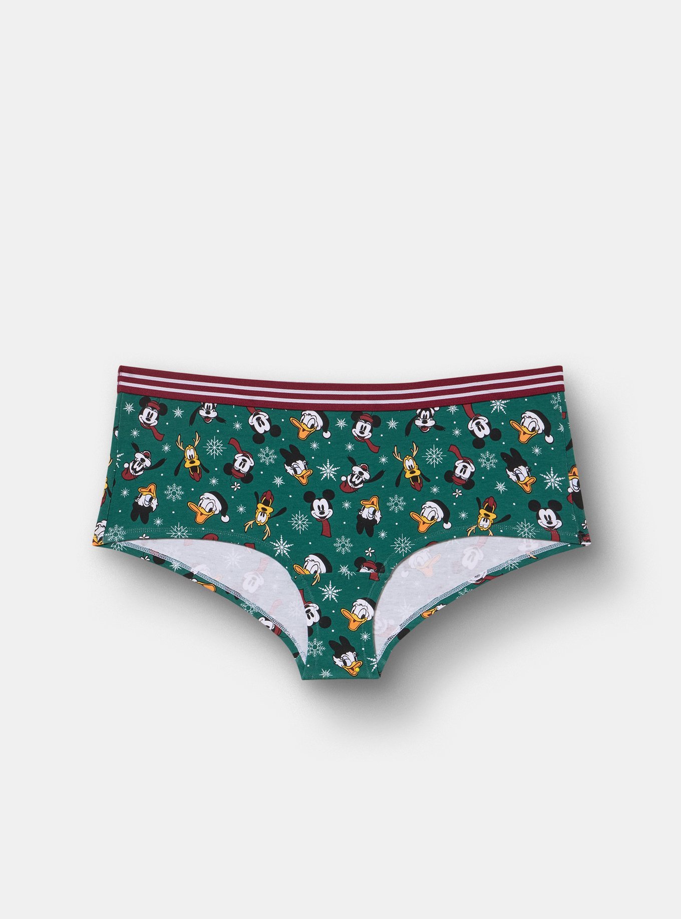 Plus Size Mickey & Friends Christmas Mid-Rise Cotton Boyshort Panty, MULTI, hi-res