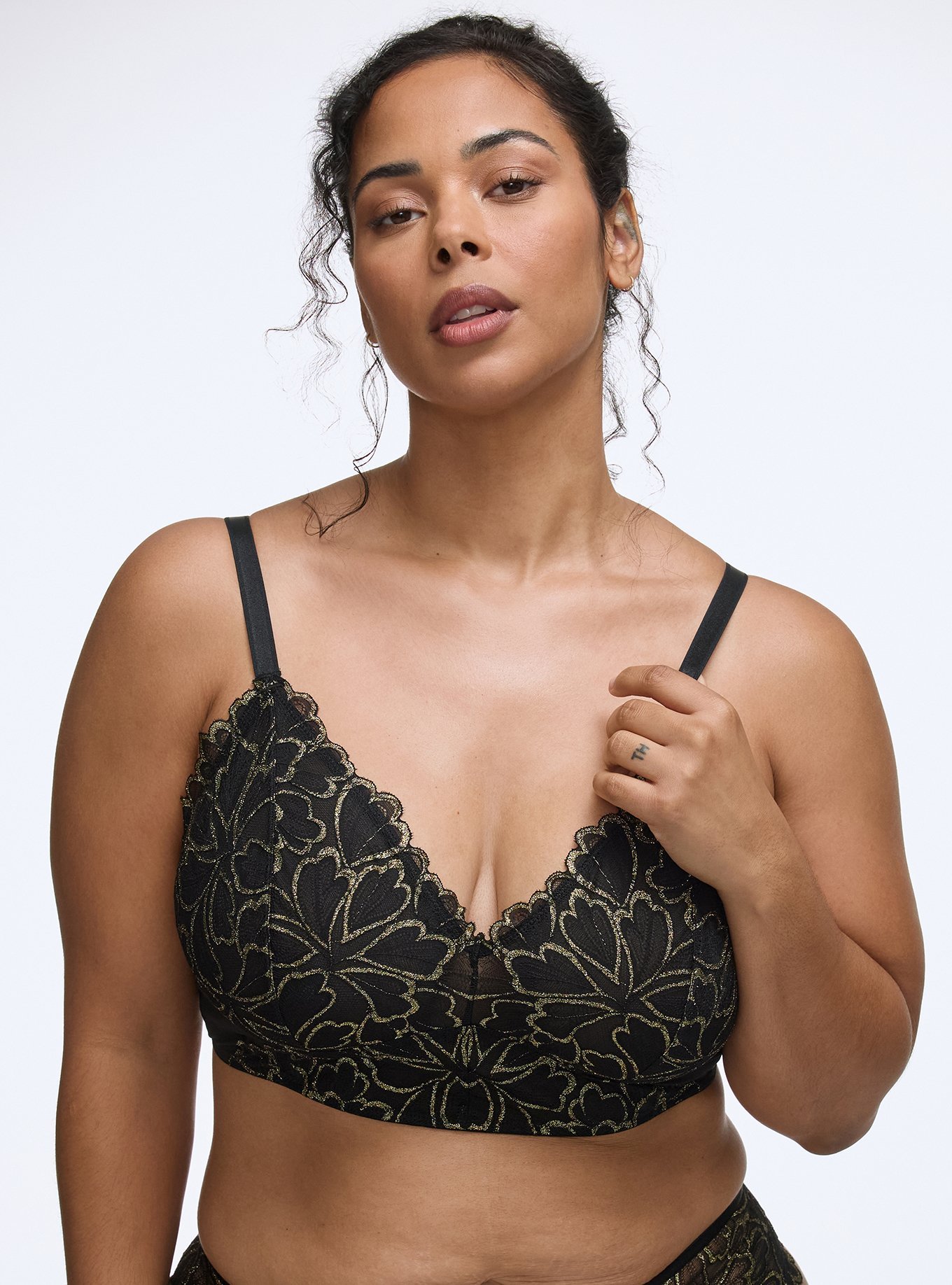 Gilded Lace Bralette, RICH BLACK, hi-res