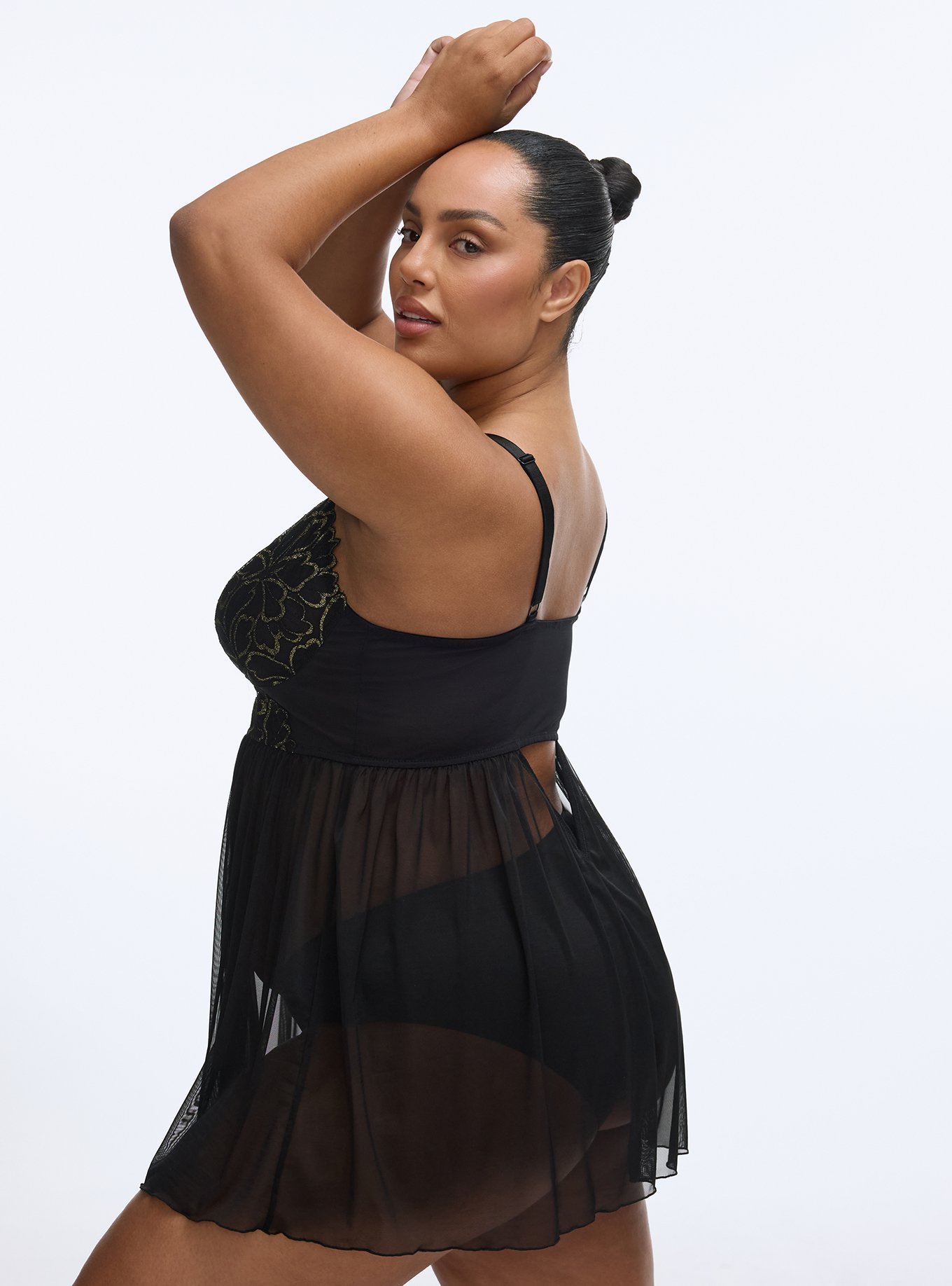 Gilded Lace Wire Free Babydoll, RICH BLACK, alternate