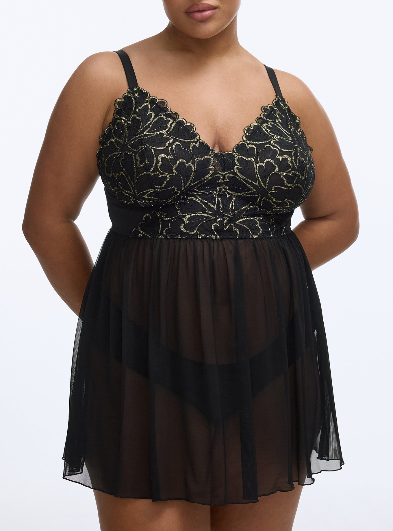 Gilded Lace Wire Free Babydoll, RICH BLACK, alternate