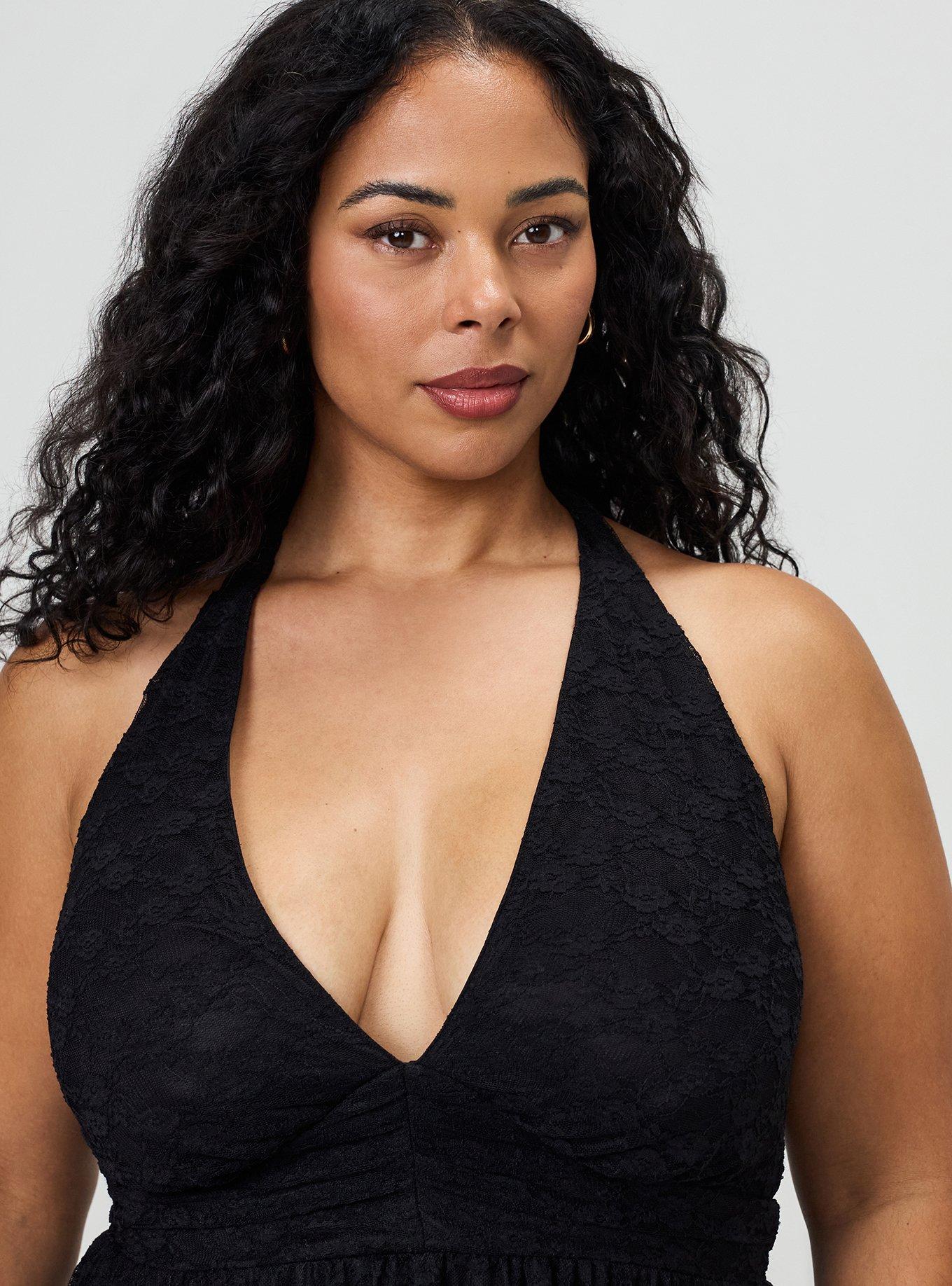 Lace Halter Babydoll Top, DEEP BLACK, alternate