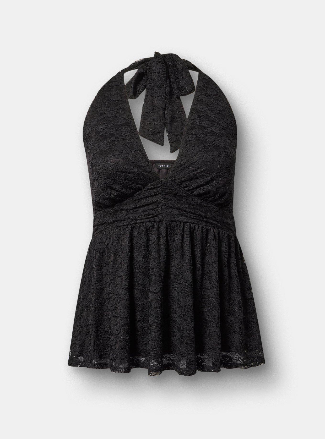 Lace Halter Babydoll Top, DEEP BLACK, hi-res
