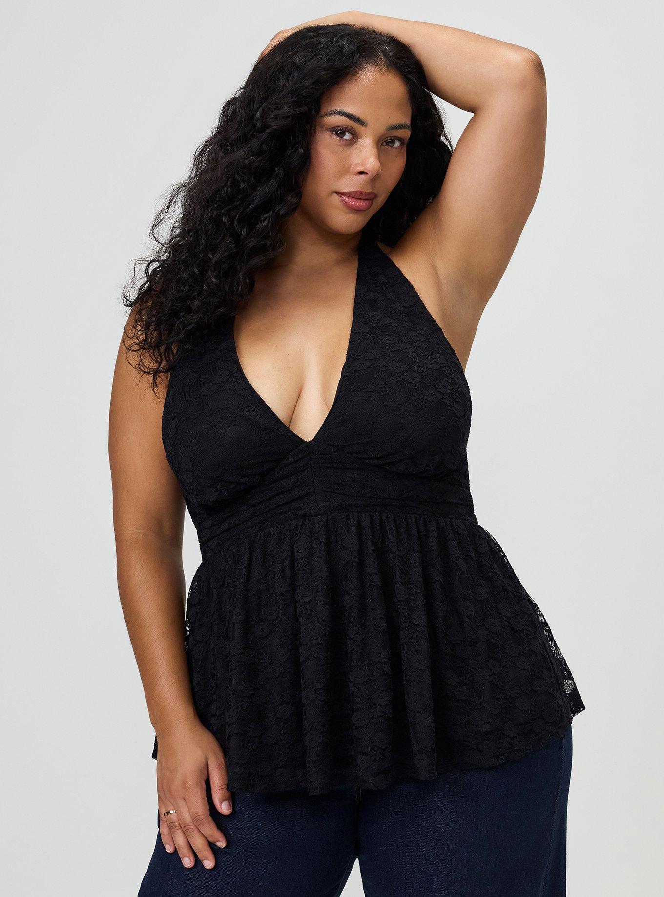 Lace Halter Babydoll Top, DEEP BLACK, hi-res