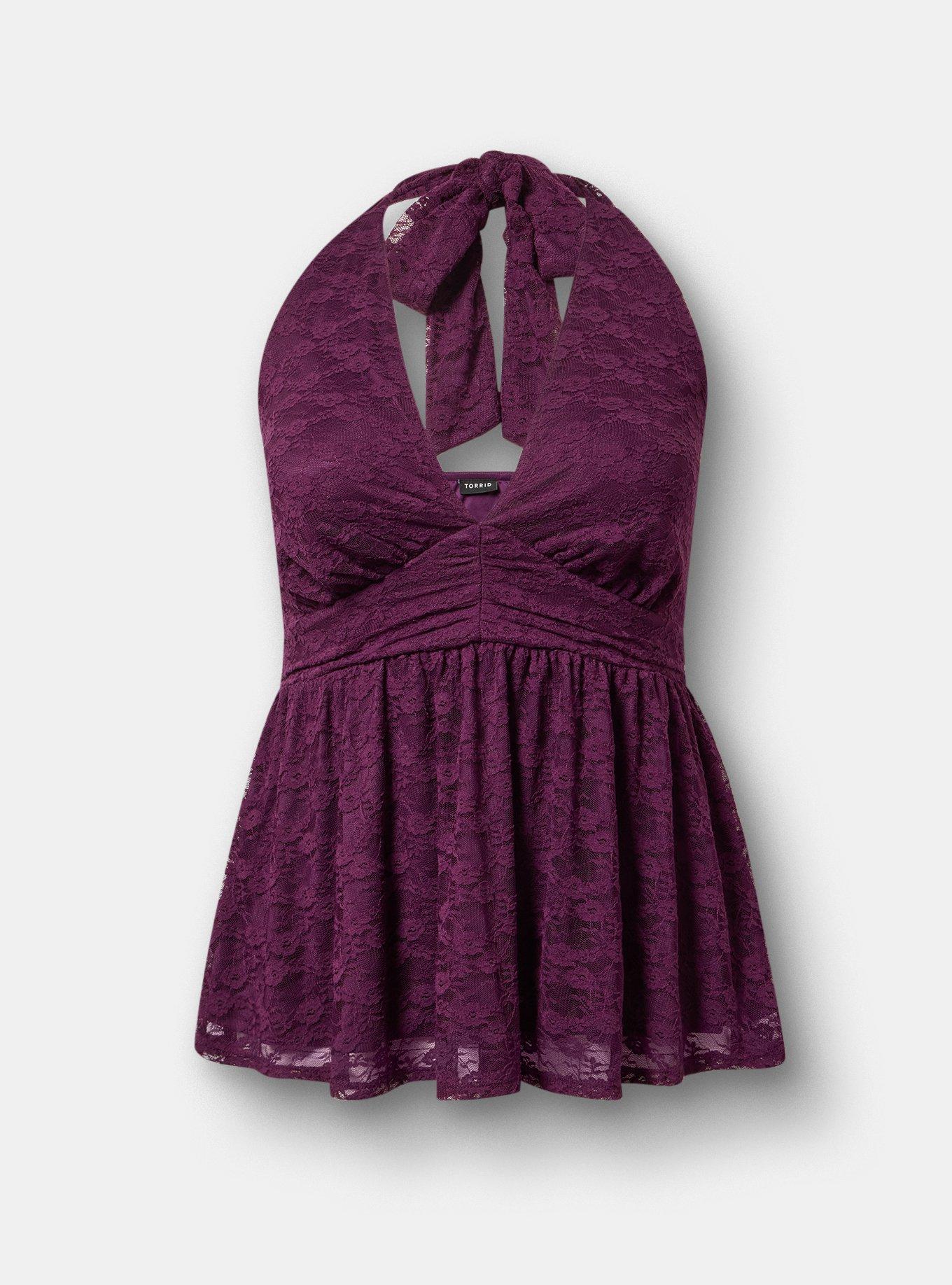 Lace Halter Babydoll Top, WINTER BLOOM, flat