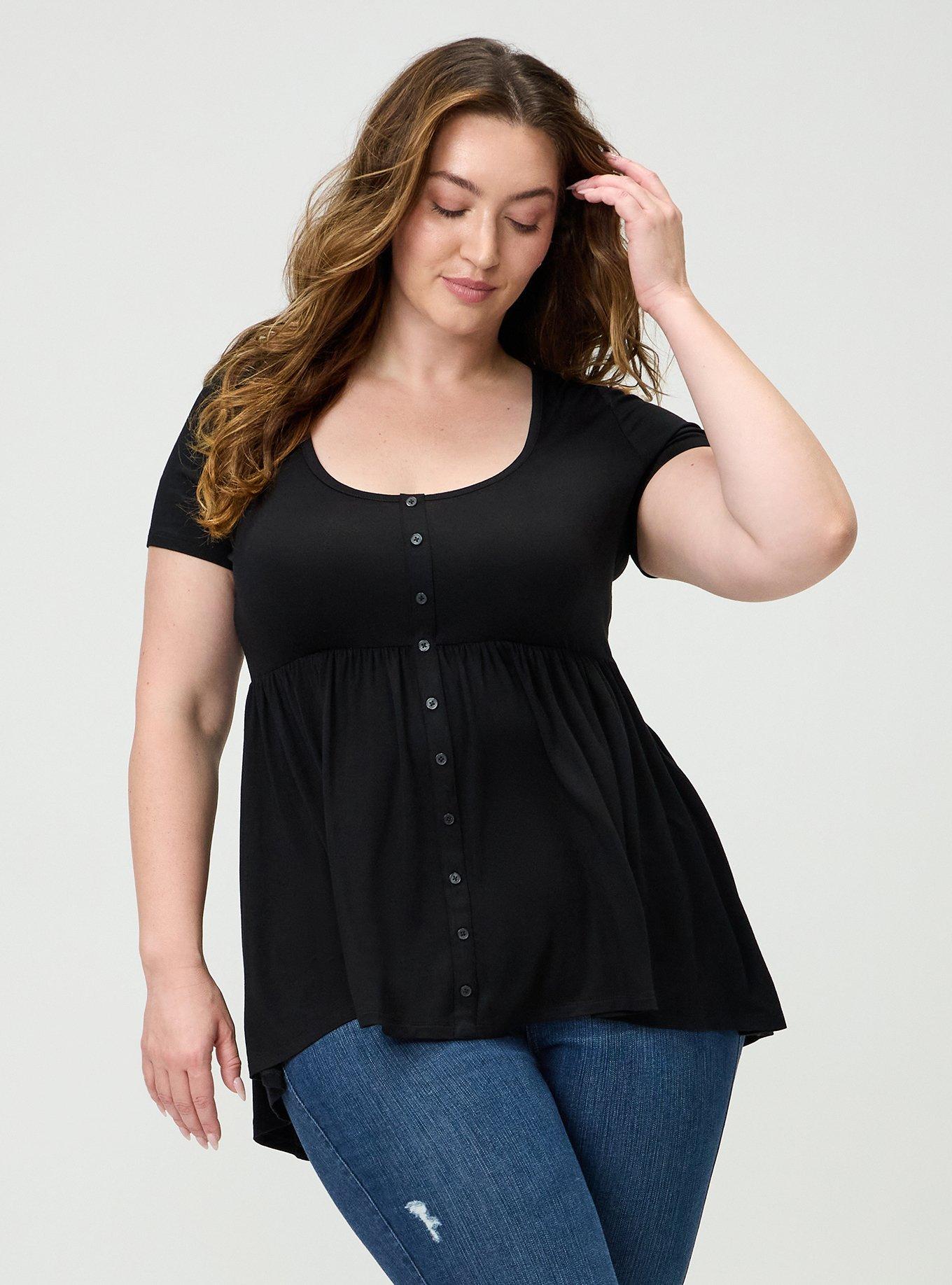 Plus Size Super Soft Hi-Low Babydoll Tunic, DEEP BLACK, hi-res