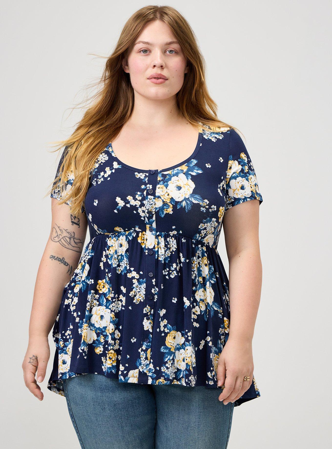 Plus Size Super Soft Hi-Low Babydoll Tunic, MARCIE ROSE FLORAL NAVY, alternate