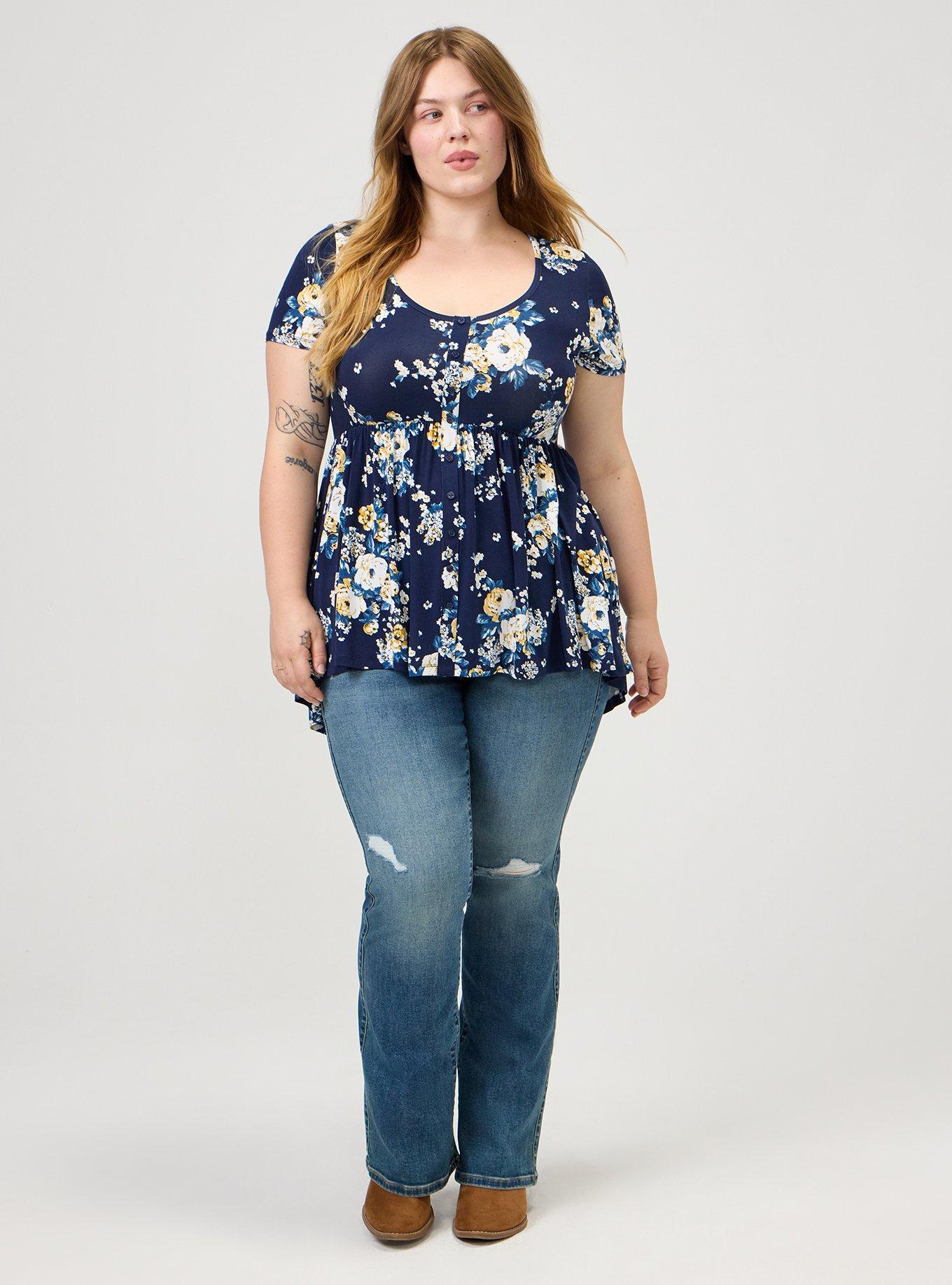 Plus Size Super Soft Hi-Low Babydoll Tunic, MARCIE ROSE FLORAL NAVY, alternate