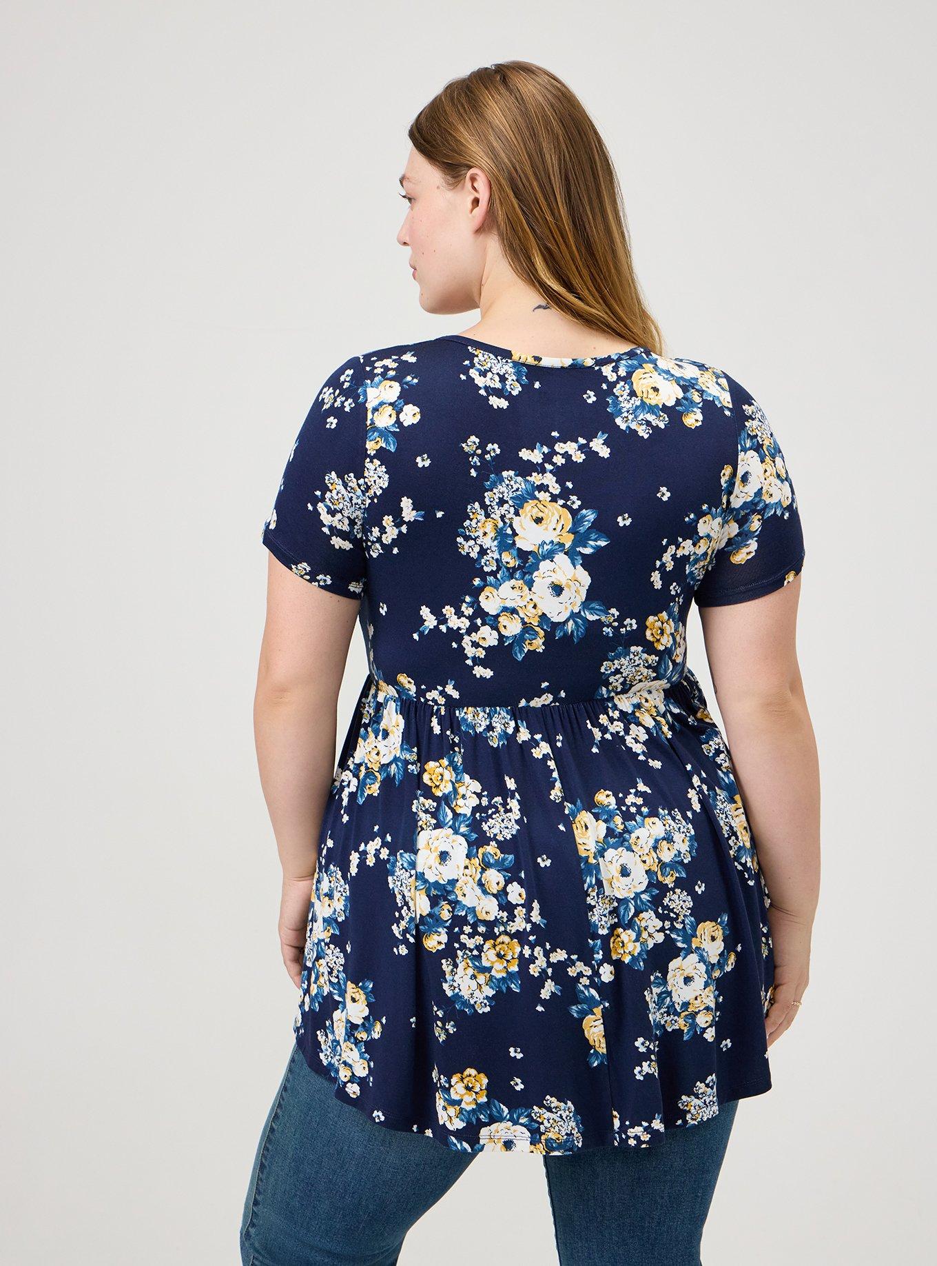 Plus Size Super Soft Hi-Low Babydoll Tunic, MARCIE ROSE FLORAL NAVY, alternate