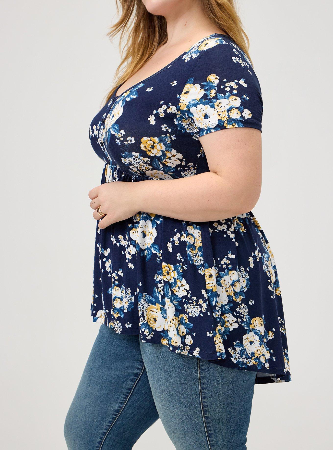 Plus Size Super Soft Hi-Low Babydoll Tunic, MARCIE ROSE FLORAL NAVY, alternate