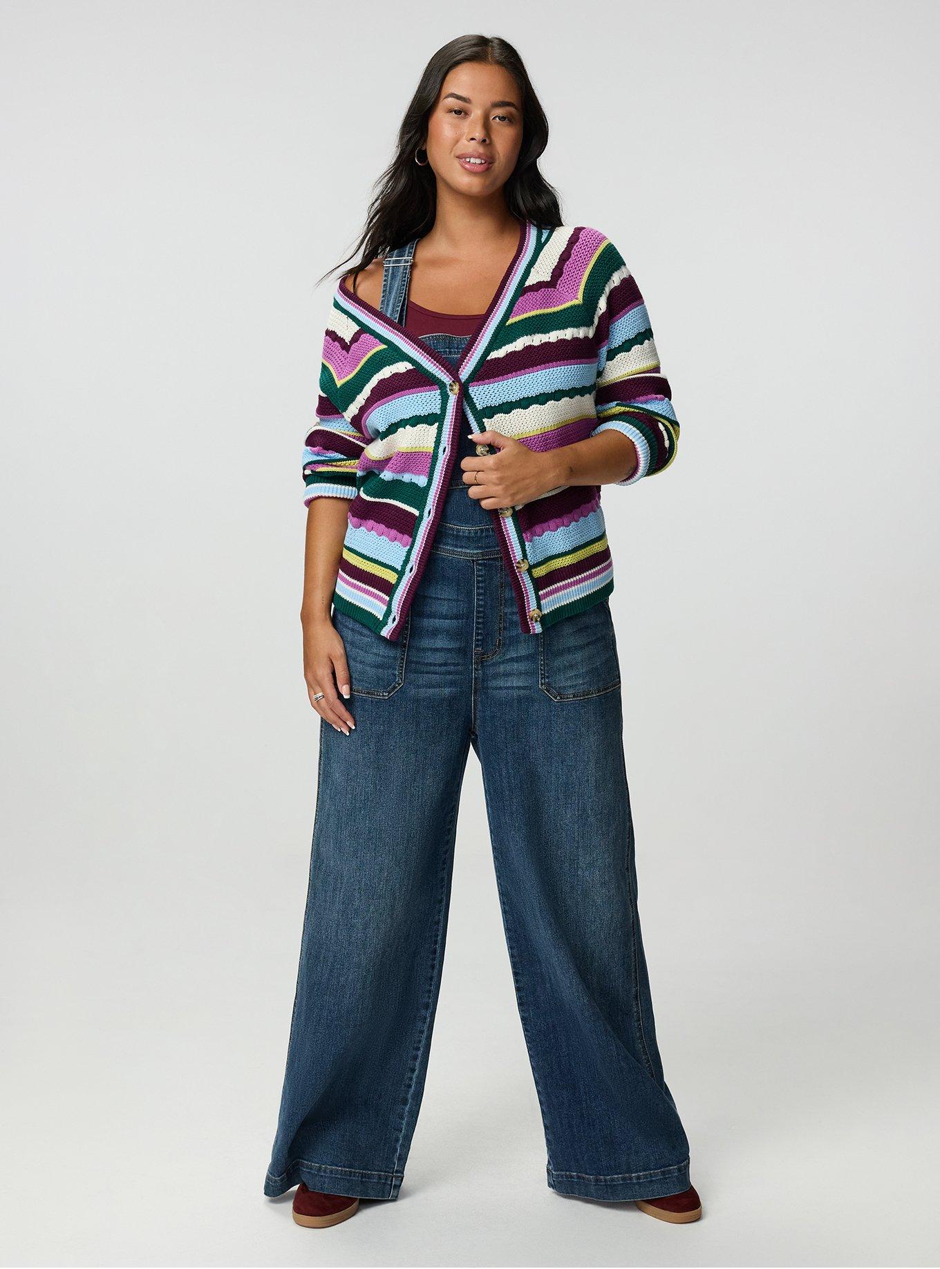 V-Neck Cardigan, LIATRIS LINDEN GREEN MULTI STRIPE, alternate