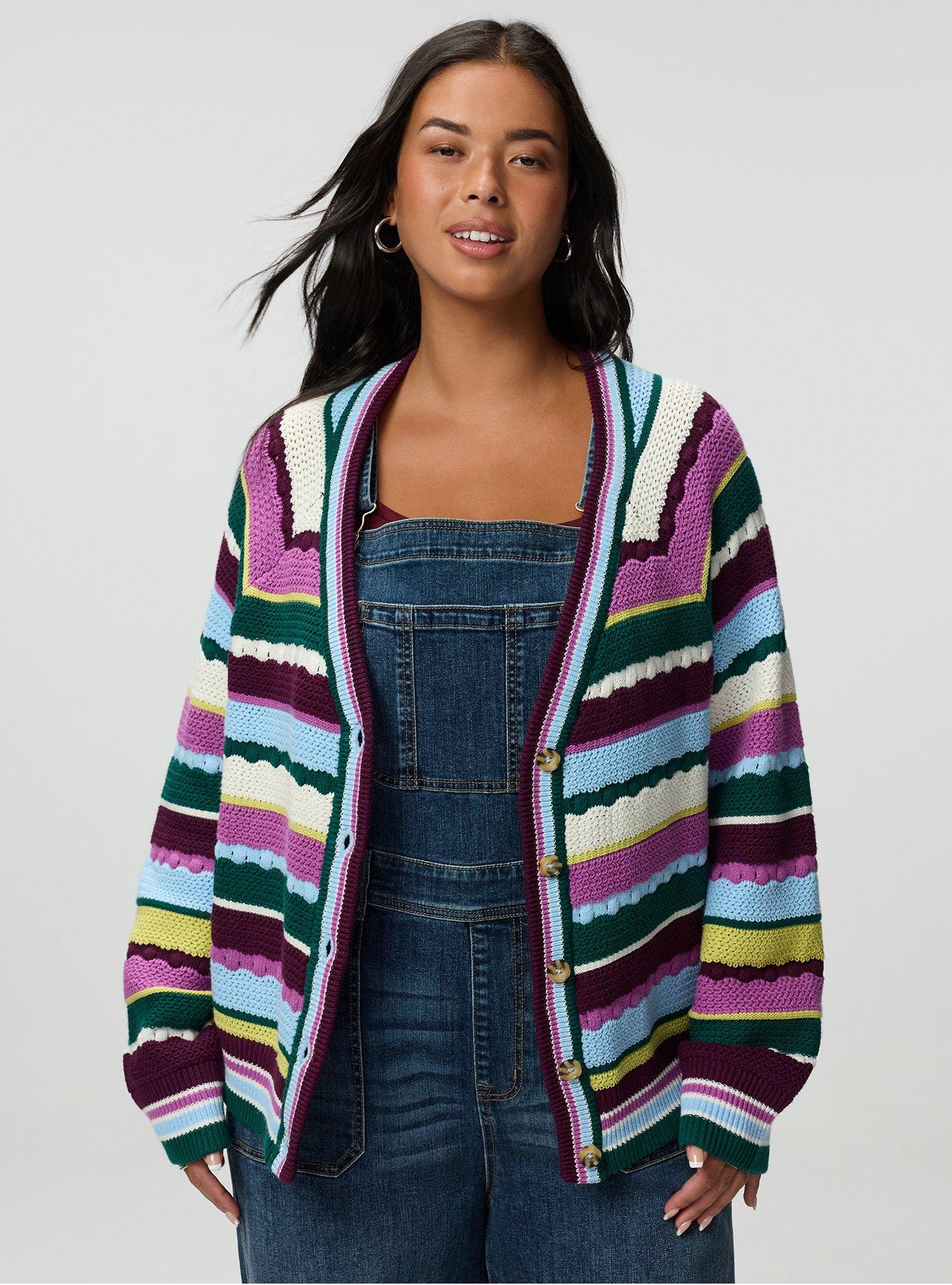 V-Neck Cardigan, LIATRIS LINDEN GREEN MULTI STRIPE, alternate