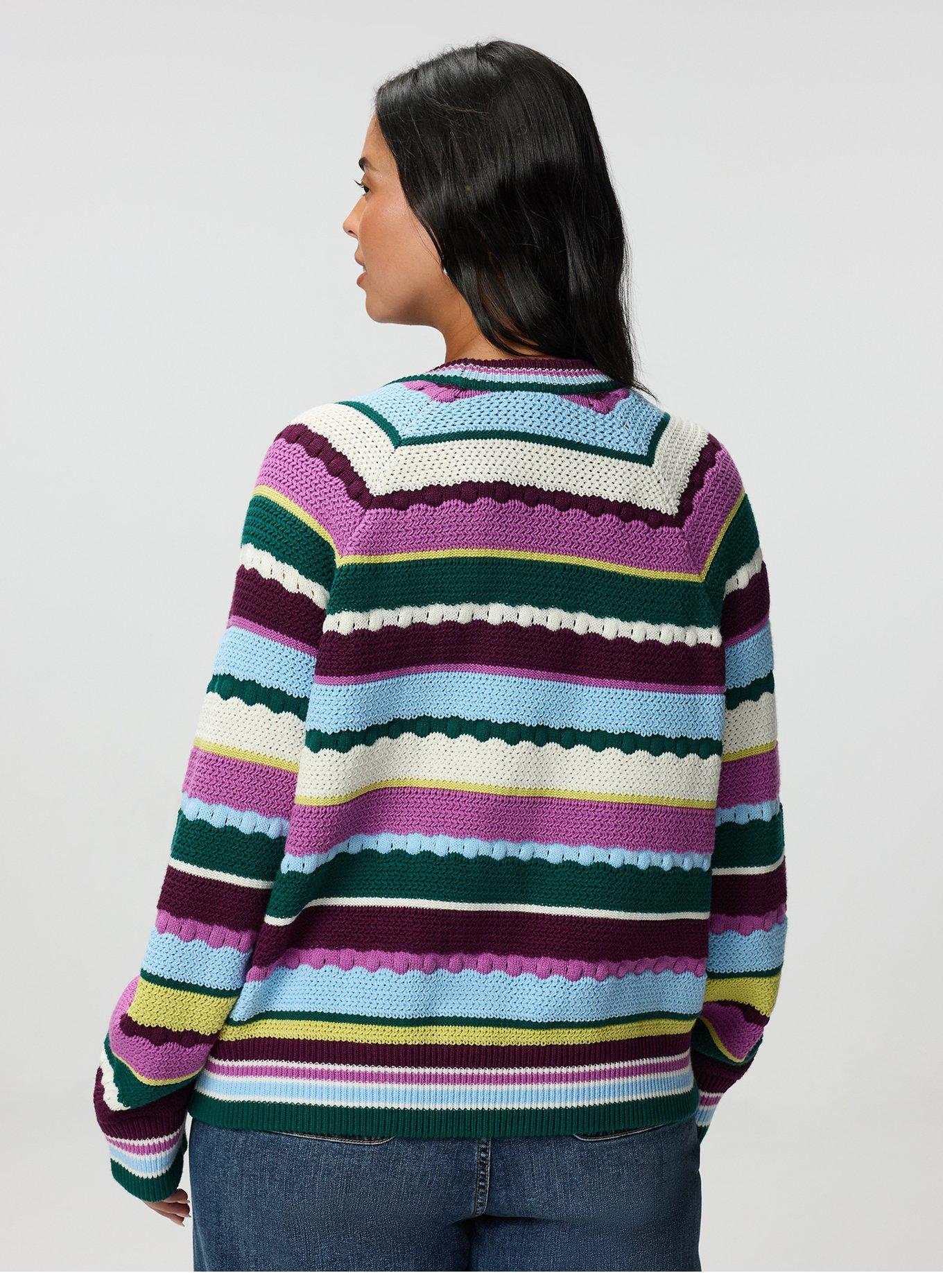 V-Neck Cardigan, LIATRIS LINDEN GREEN MULTI STRIPE, alternate
