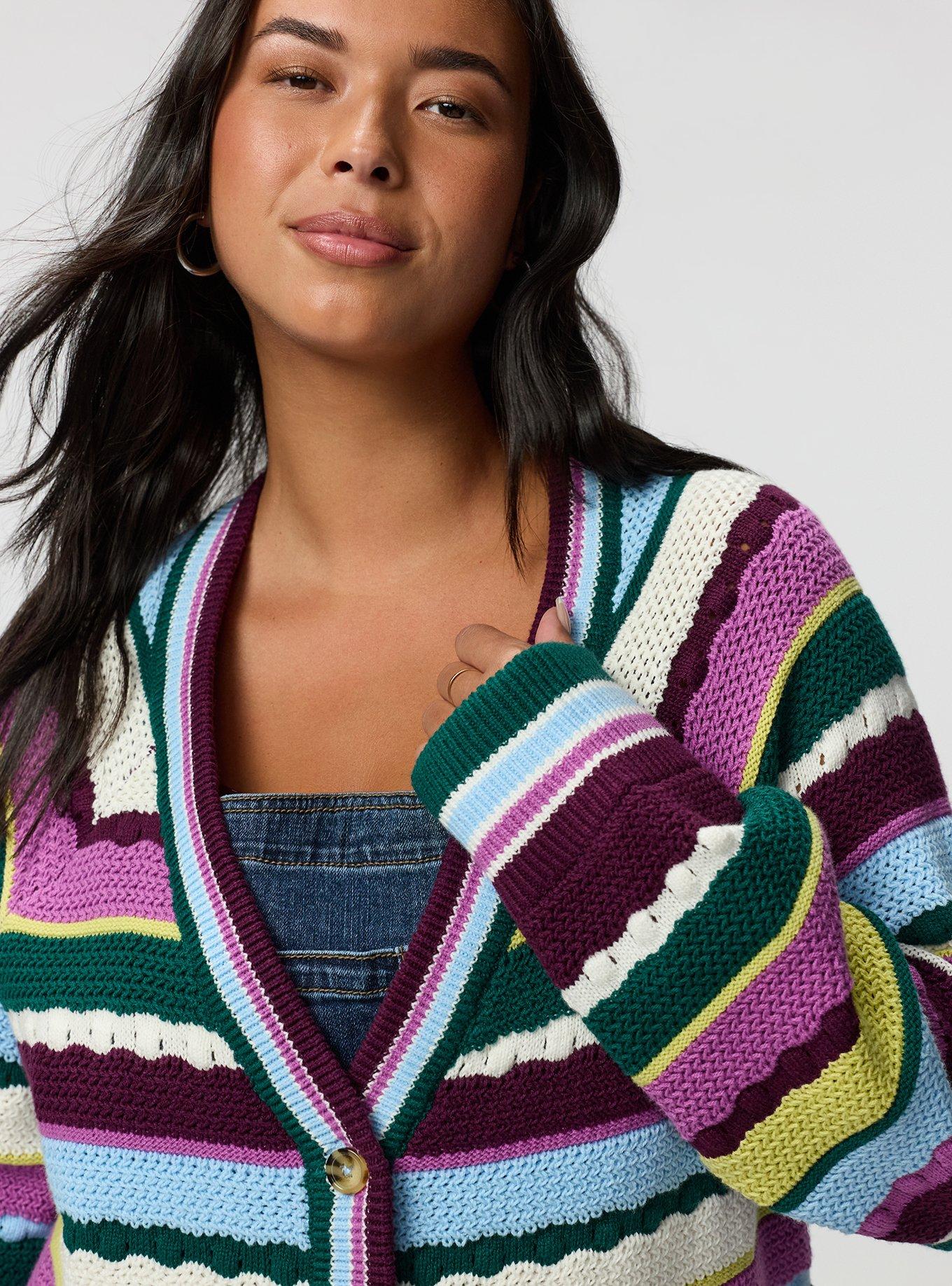 V-Neck Cardigan, LIATRIS LINDEN GREEN MULTI STRIPE, alternate