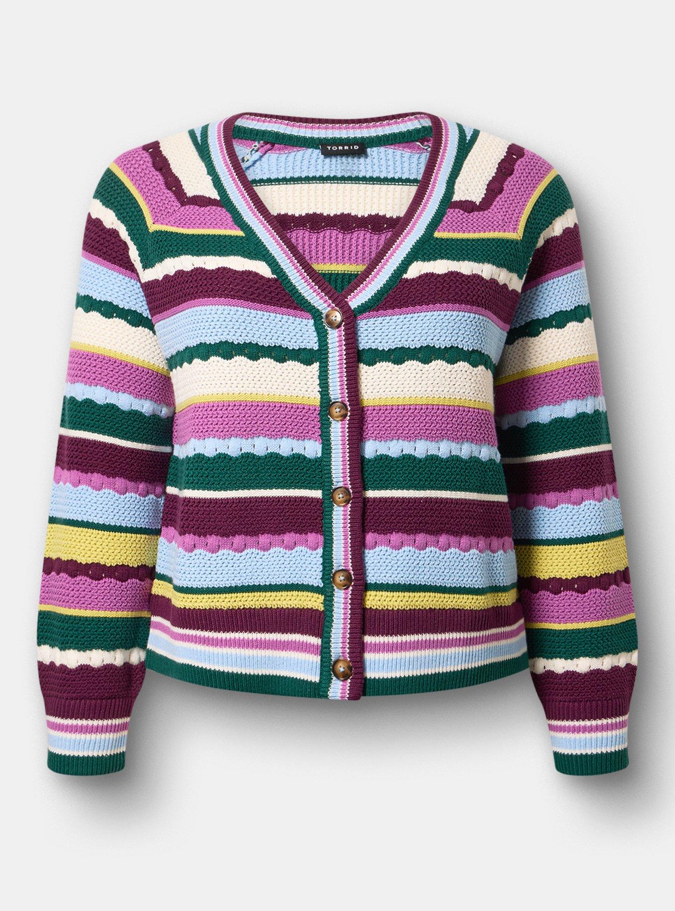 V-Neck Cardigan, LIATRIS LINDEN GREEN MULTI STRIPE, flat