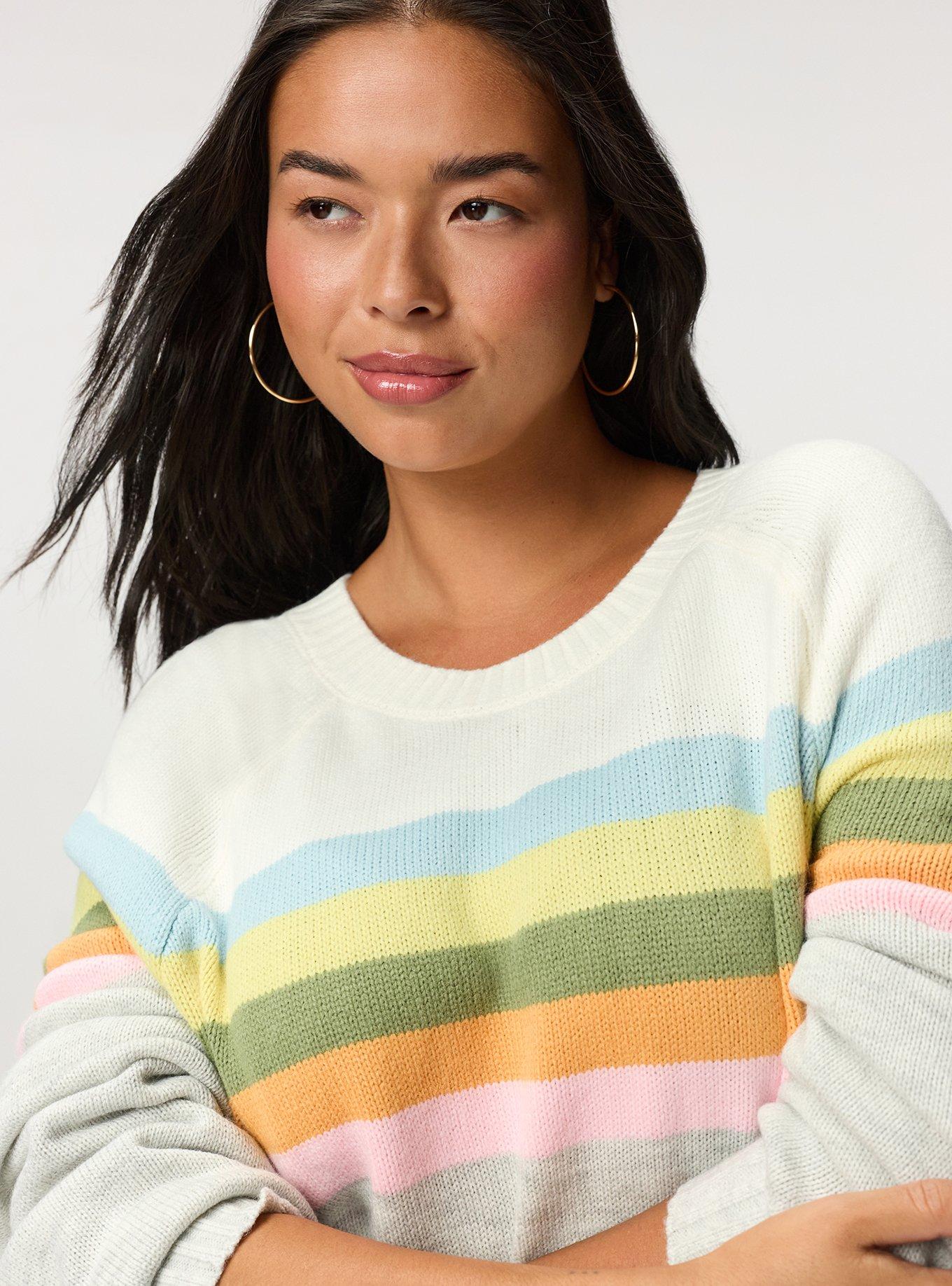 Crew Pullover Sweater, SUNSET STRIPE, alternate