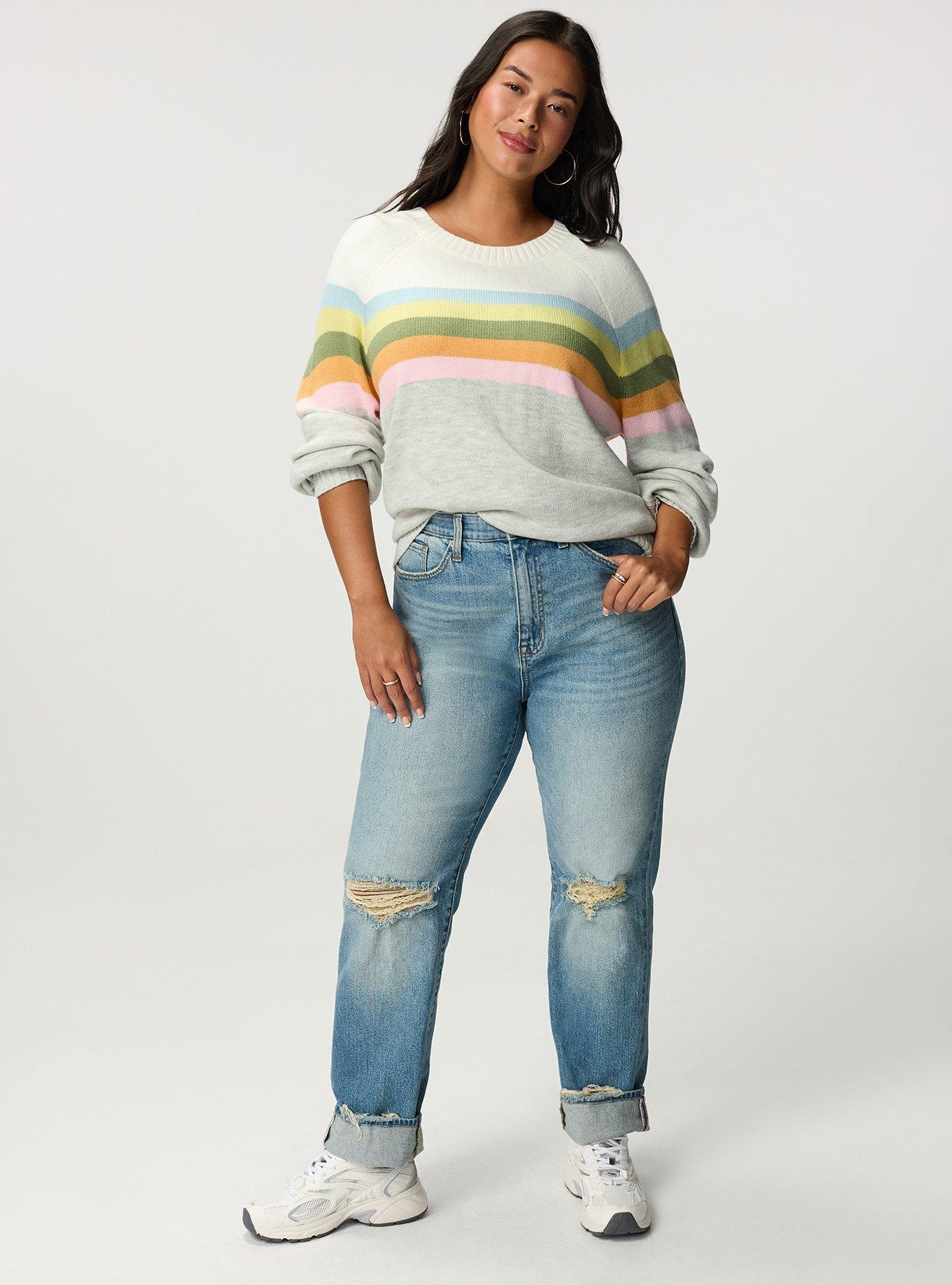 Crew Pullover Sweater, SUNSET STRIPE, alternate