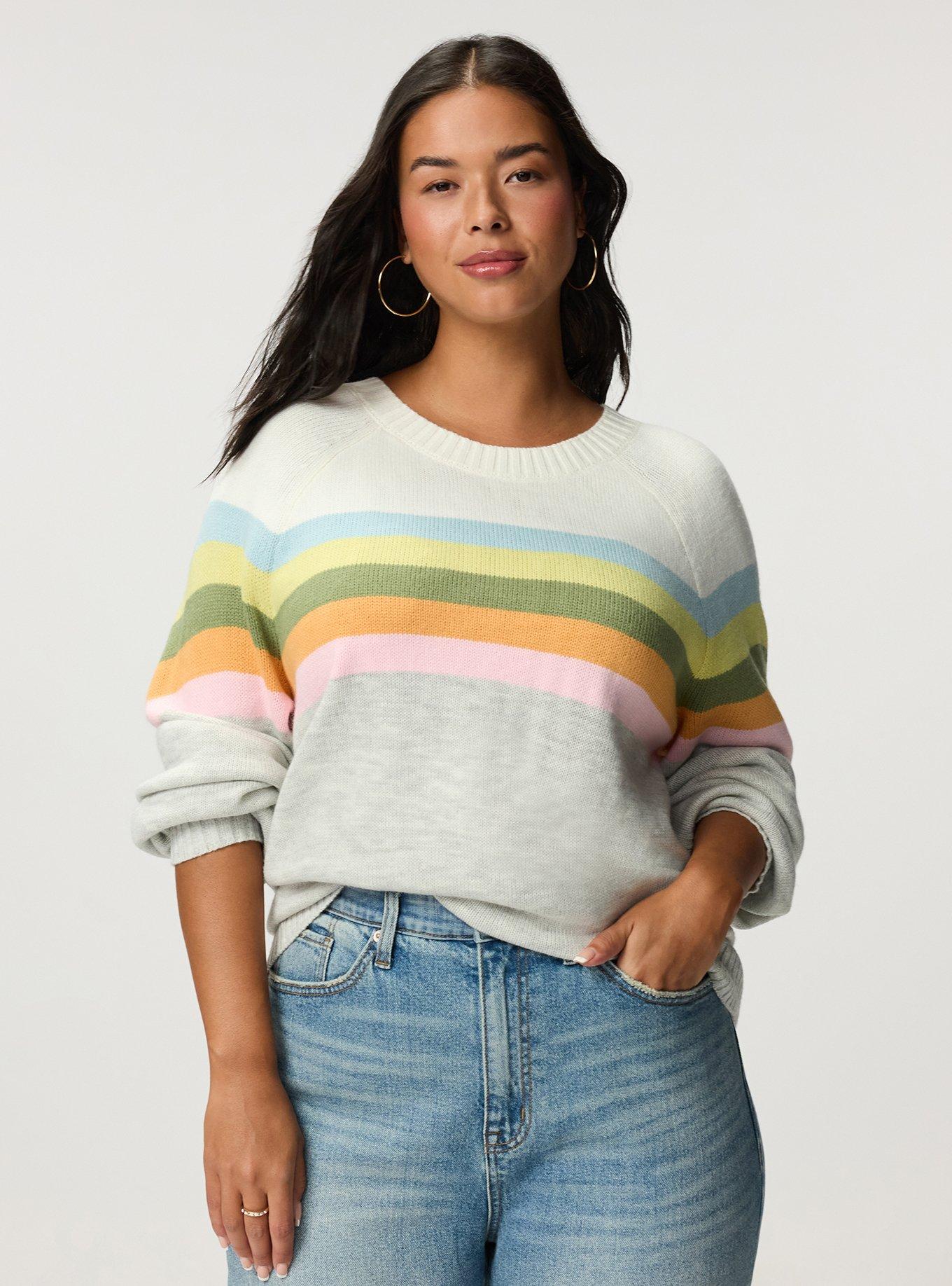 Crew Pullover Sweater, SUNSET STRIPE, alternate