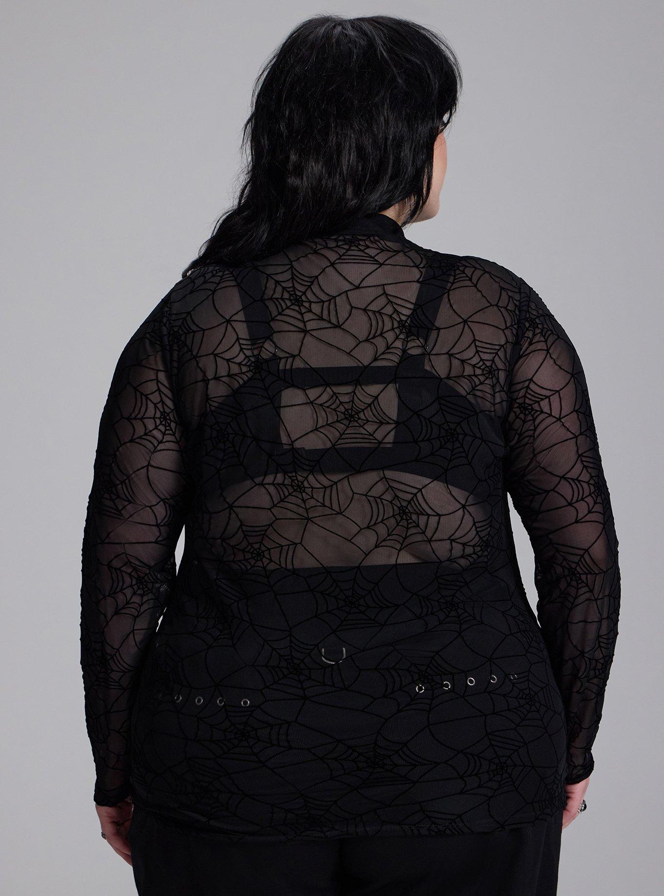 Nightfall Mesh Mock Neck Shirt, SPIDERWEBS BLACK MESH, alternate