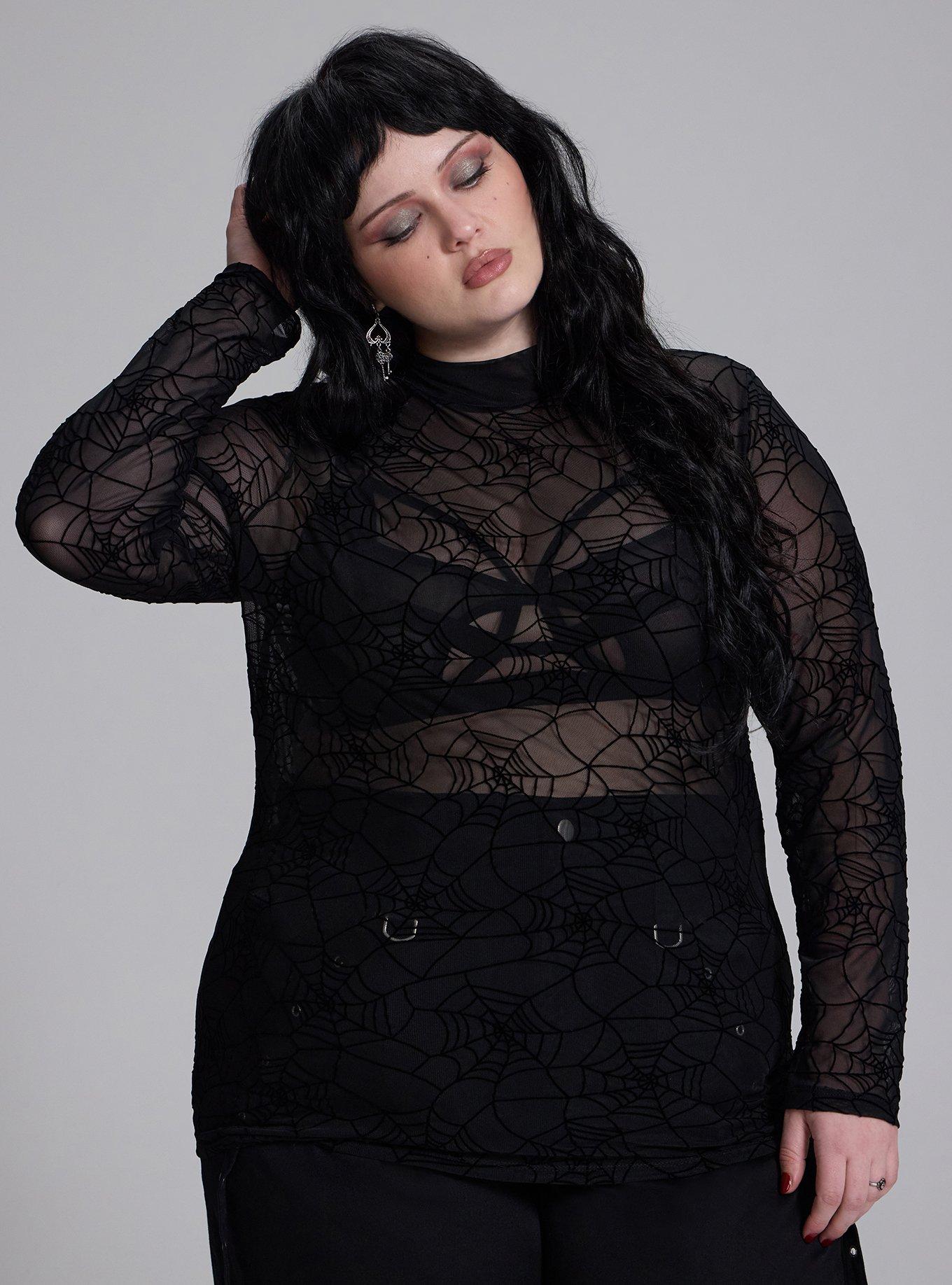 Nightfall Mesh Mock Neck Shirt, SPIDERWEBS BLACK MESH, hi-res
